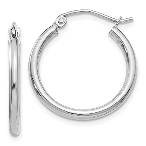 14K White Gold 2x20mm Round Tube Hoop Earrings for Women - Classic Fine Jewelry, Elegant Gift for Her - Perfect for Everyday Wear, Parties & Special Occasions