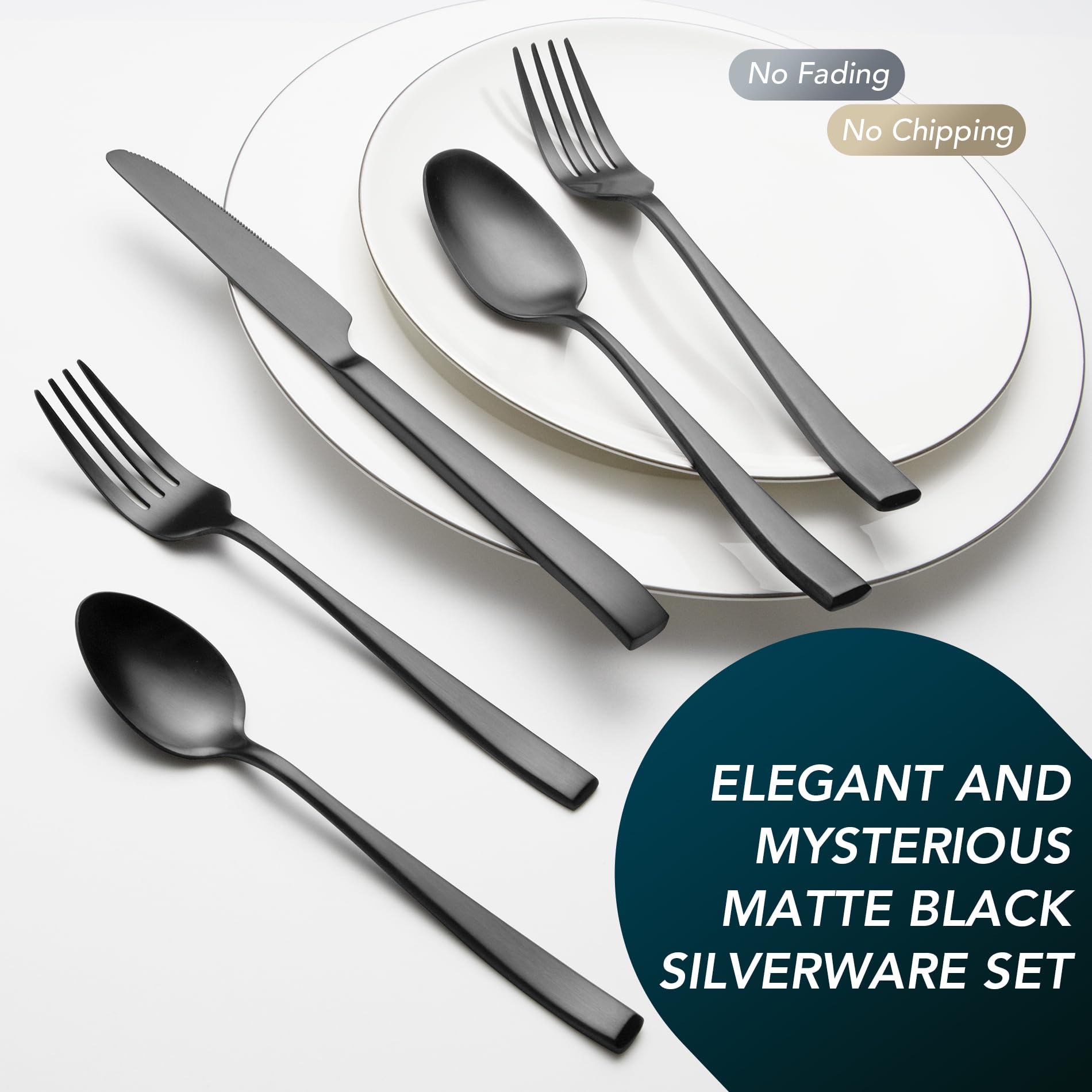 EIUBUIE 40-Piece Matte Black Silverware Set - Premium Stainless Steel Flatware Cutlery Set for 8 (Forks, Spoons, Knives) - Elegant Kitchen Utensils for Dinner Parties, Restaurants & Home Dining