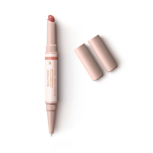 Beauty Roar 2-in-1 Creamy Lipstick & Universal Lip Liner Set - Long Lasting Matte & Glossy Finish for Day & Night Makeup Looks