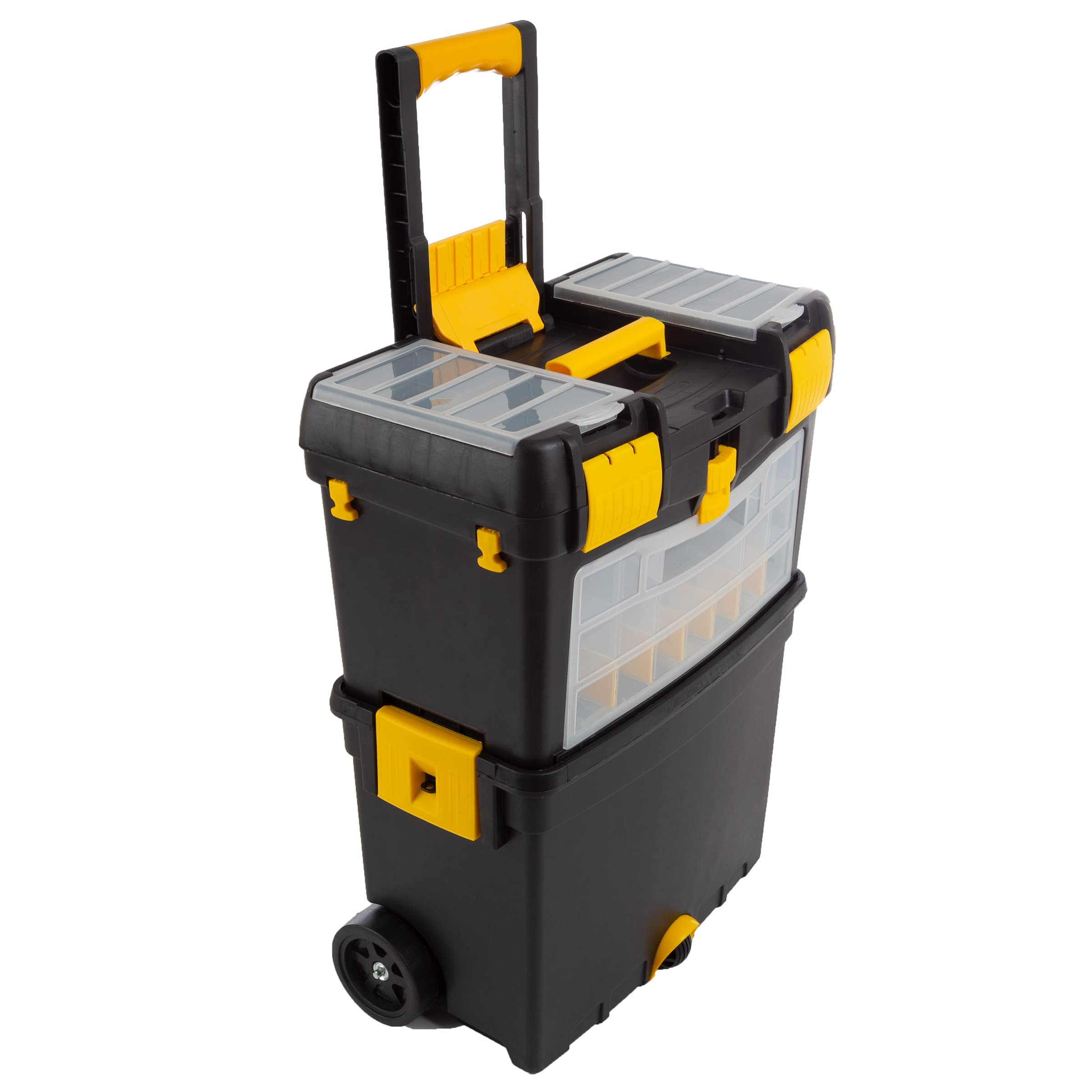 Stalwart Rolling Tool Box with Wheels - Foldable Comfort Handle & Removable Top Organizer - Heavy Duty Portable Tool Storage for Garage, Workshop, Construction Site & DIY Projects