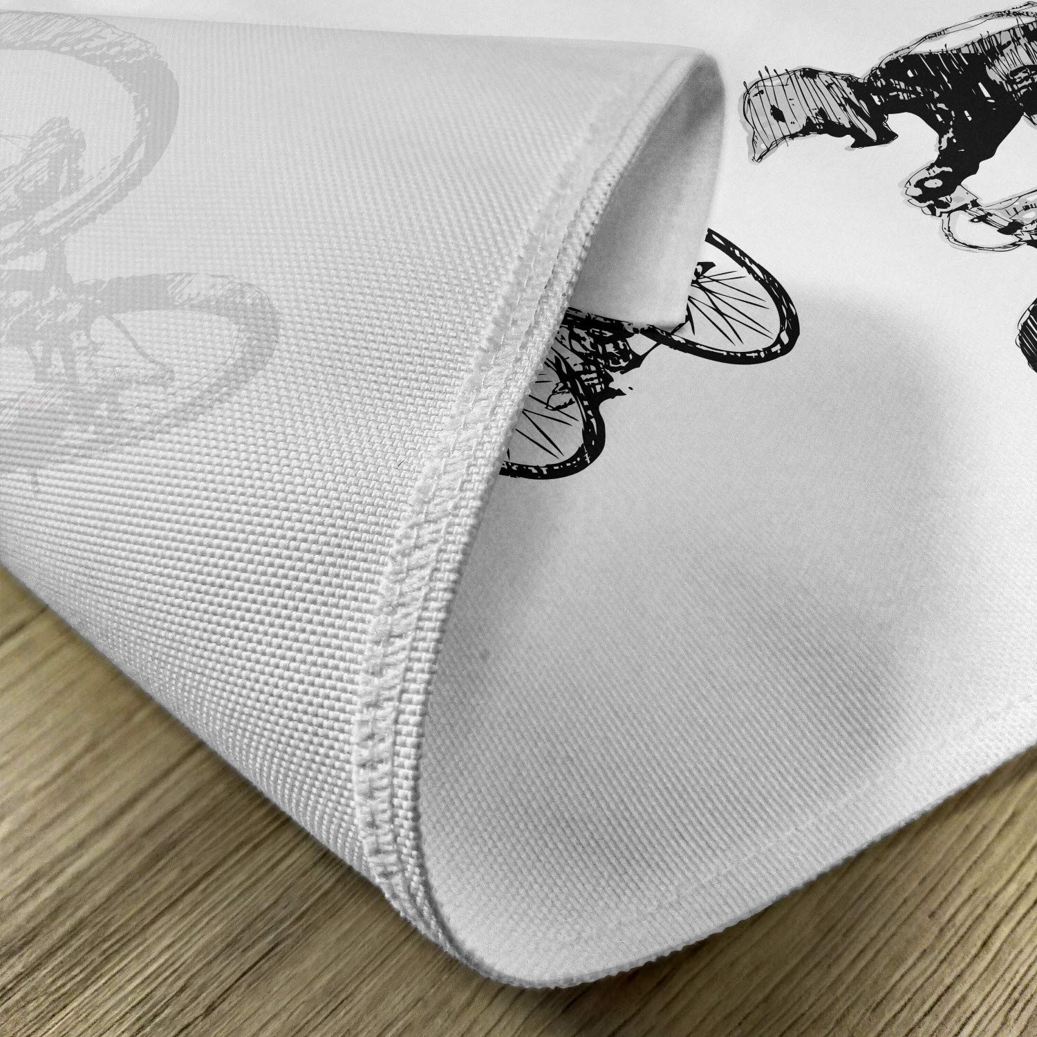 Ambesonne Sketchy Place Mats Set of 4 - Hand Drawn Cyclists Bicycle Design with Tour De France Theme, Washable Fabric Table Mats for Dining Room & Kitchen Decor in Black and White | Perfect for Cycling Enthusiasts, French-Themed Dinners & Outdoor Dining Events