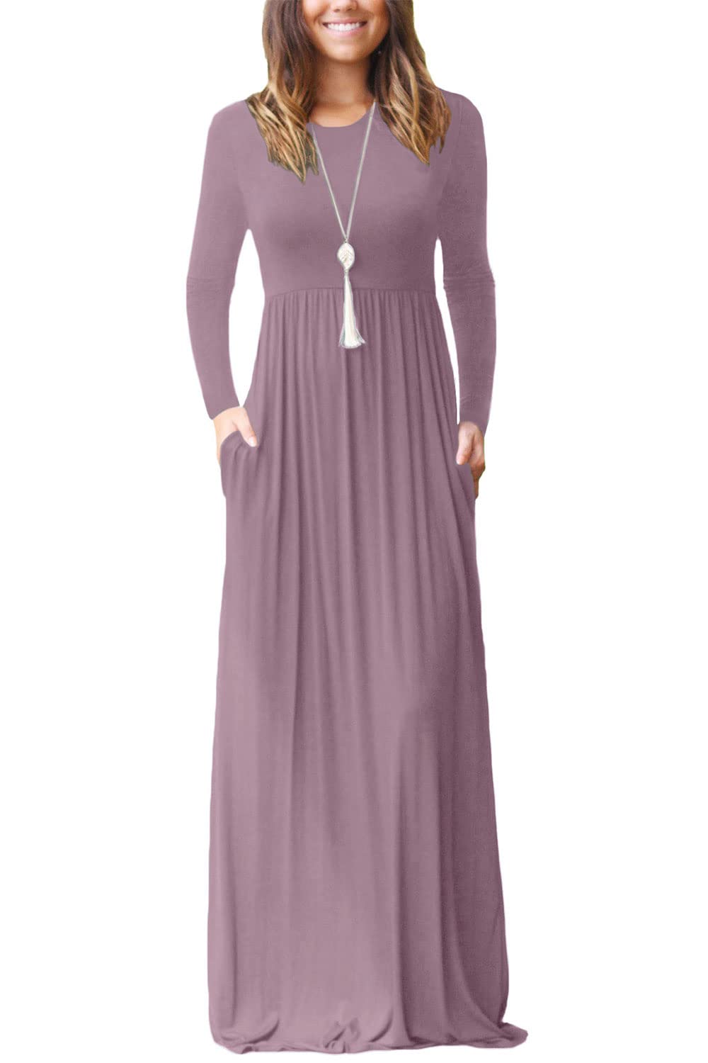 EUOVMY Women's Long Sleeve Maxi Dress - Loose Fit Casual Midi Dress with Pockets | Perfect for Beach, Travel, and Everyday Wear