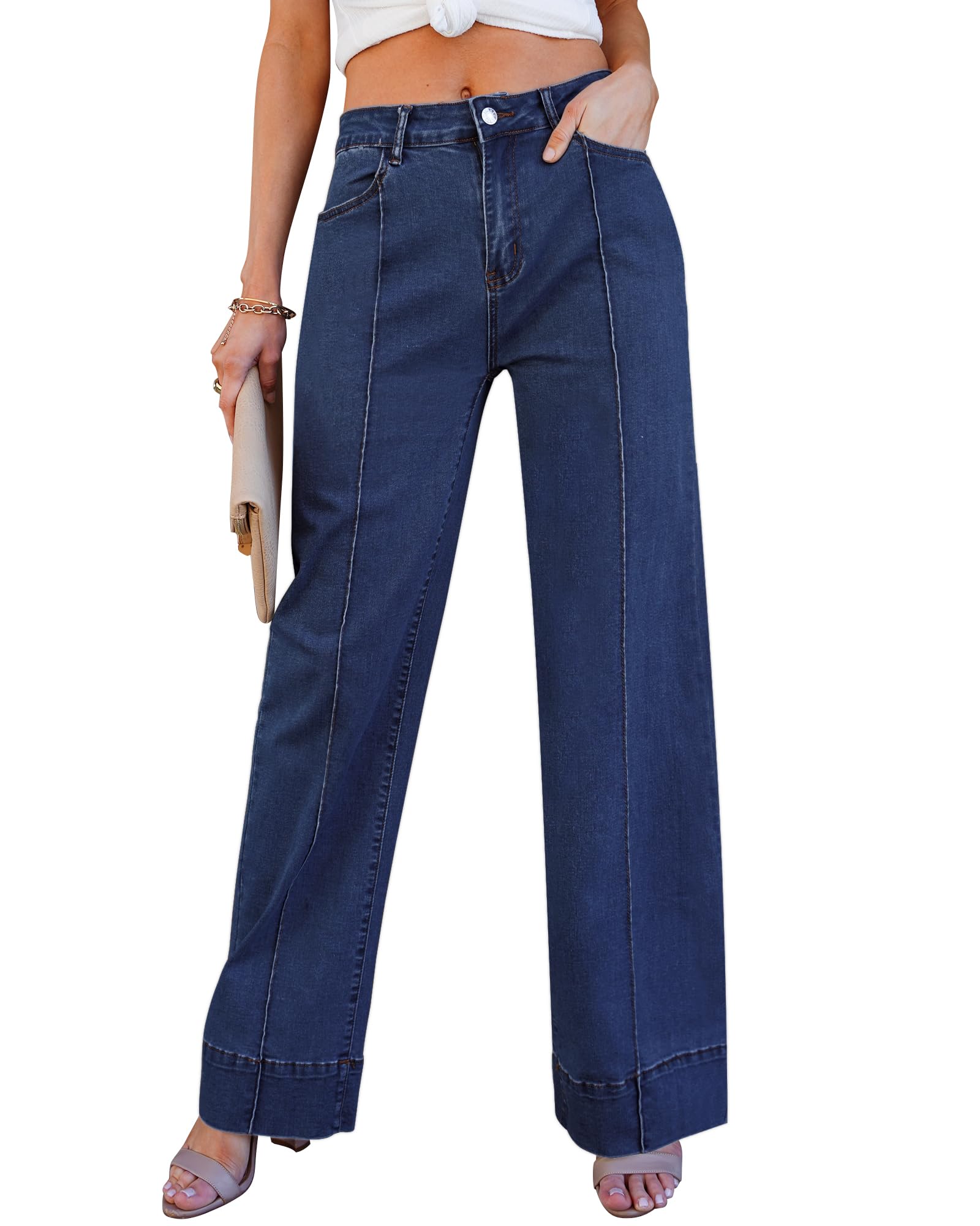 Luvamia Women's Wide Leg Jeans - Trendy High Waist Straight Leg Baggy Stretchy Denim Pants for Casual Outfits & Everyday Wear
