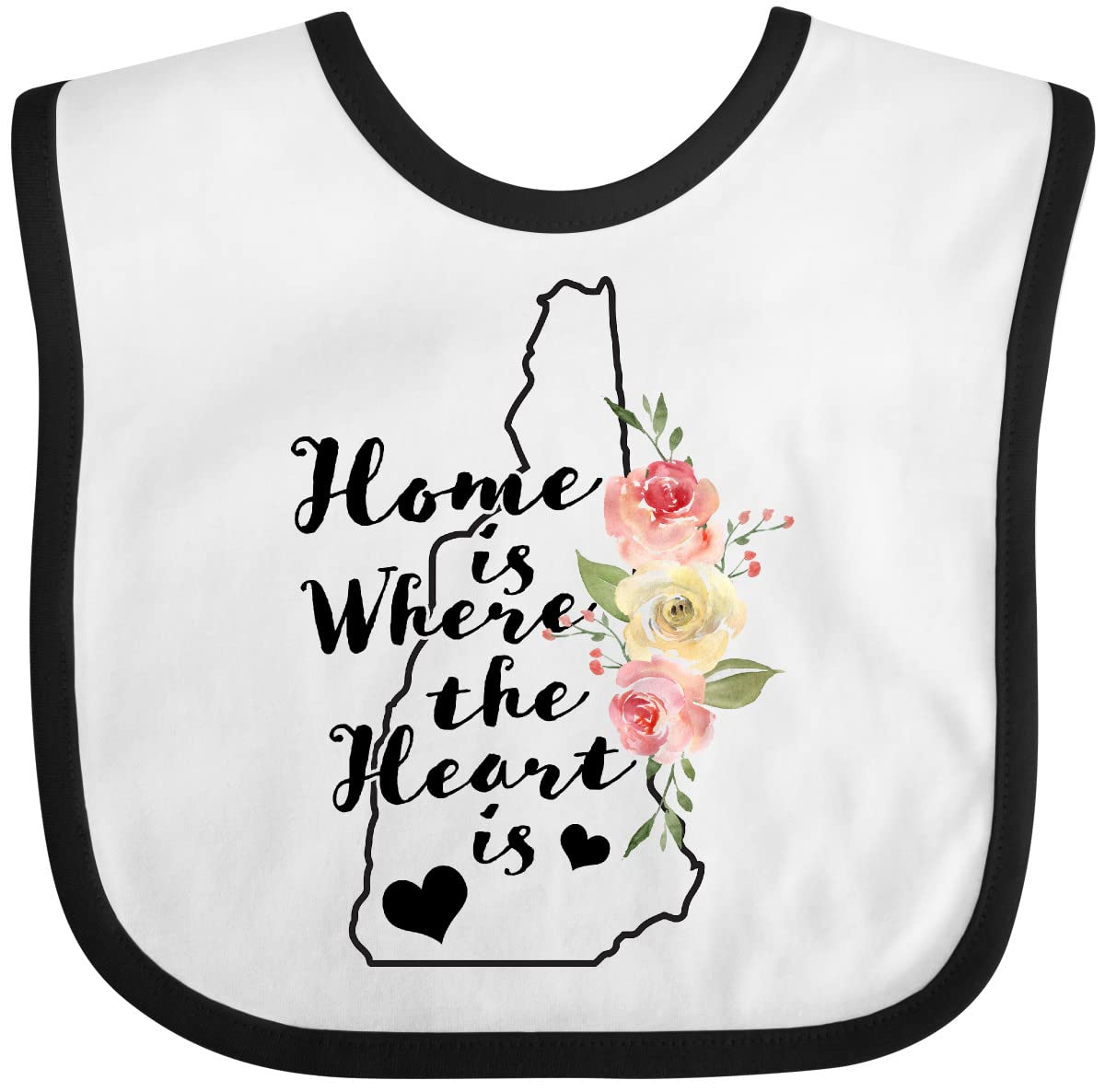 Inktastic New Hampshire Home Is Where the Heart Is Watercolor Baby Bib - Soft Cotton Feeding Bib for Infants, Perfect for Mealtime, Daycare & Photo Shoots