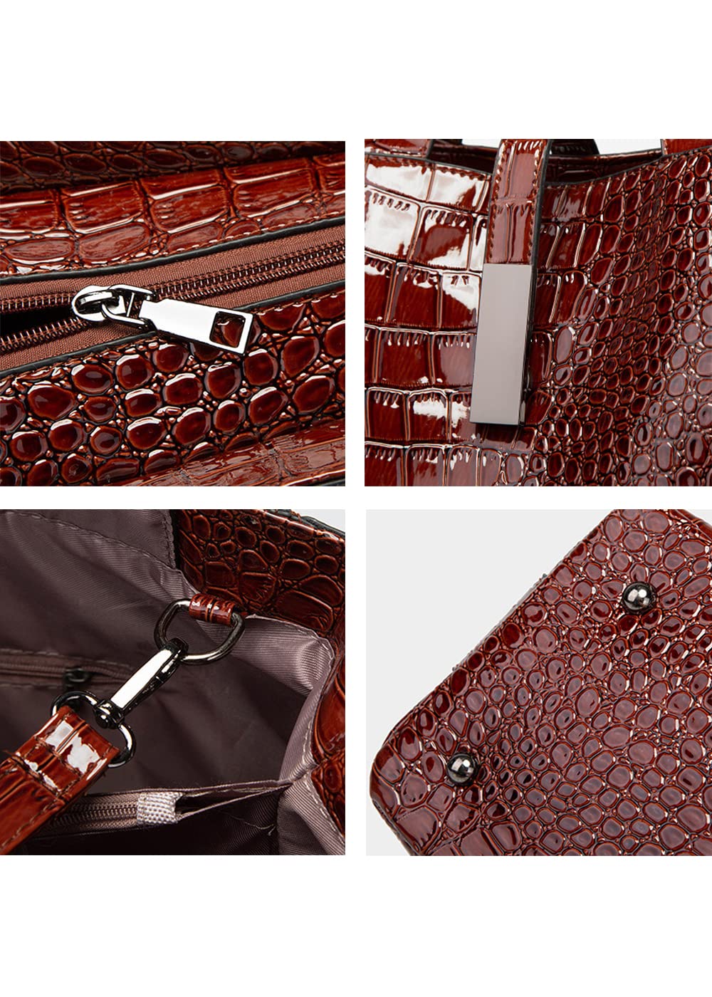 Stylish Women's Crocodile Embossed Tote Bag - Genuine Patent Leather Shoulder Bag with Matching Coin Purse | Perfect for Work, Travel & Everyday Fashion Accessory