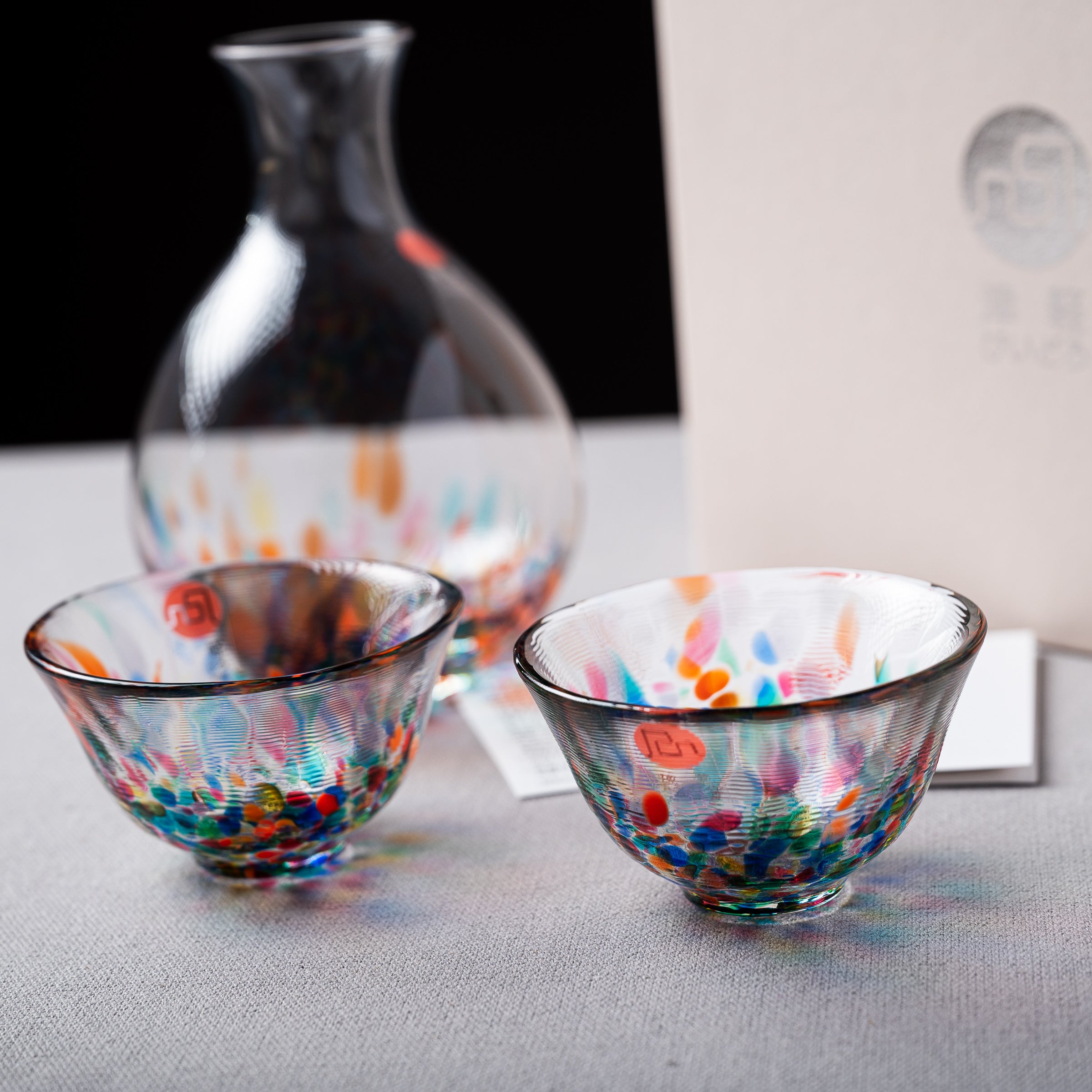 Premium Japanese Vidro Tsugaru Glass Sake Set with Nebuta Design - Elegant Drinking Cups for Sake, Wine or Cocktails - Perfect for Dinner Parties, Gifts & Japanese Cultural Events
