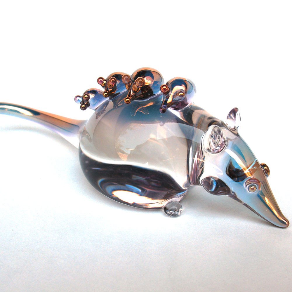 Hand Blown Glass Opossum Figurine - Unique Handmade Collectible Animal Sculpture for Home Decor, Gift & Wildlife Enthusiasts | Perfect for Shelf Display, Nature-Themed Decor & Animal Lover Gifts