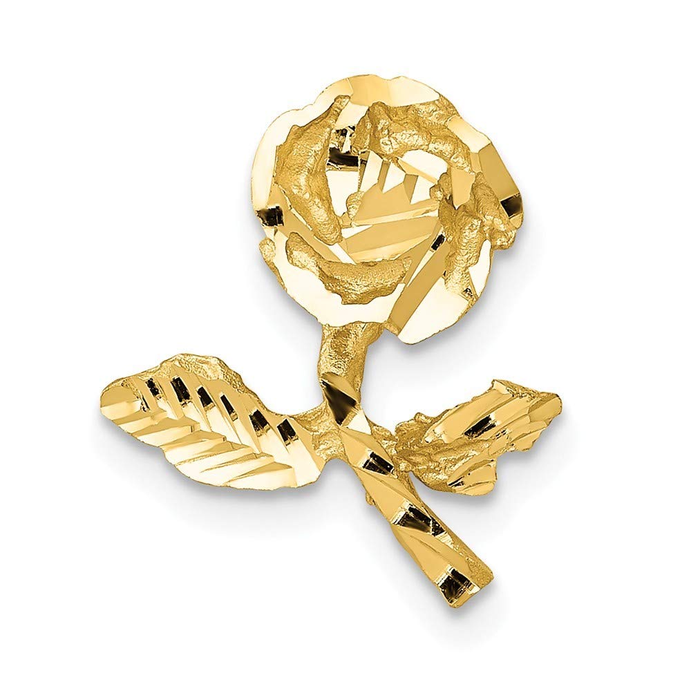 Roy Rose Jewelry 14K Yellow Gold Satin & Diamond-cut Rose Chain Slide Necklace - Elegant Rose Pendant for Women, Perfect for Valentine's Day Gifts, Anniversary Presents & Special Occasions