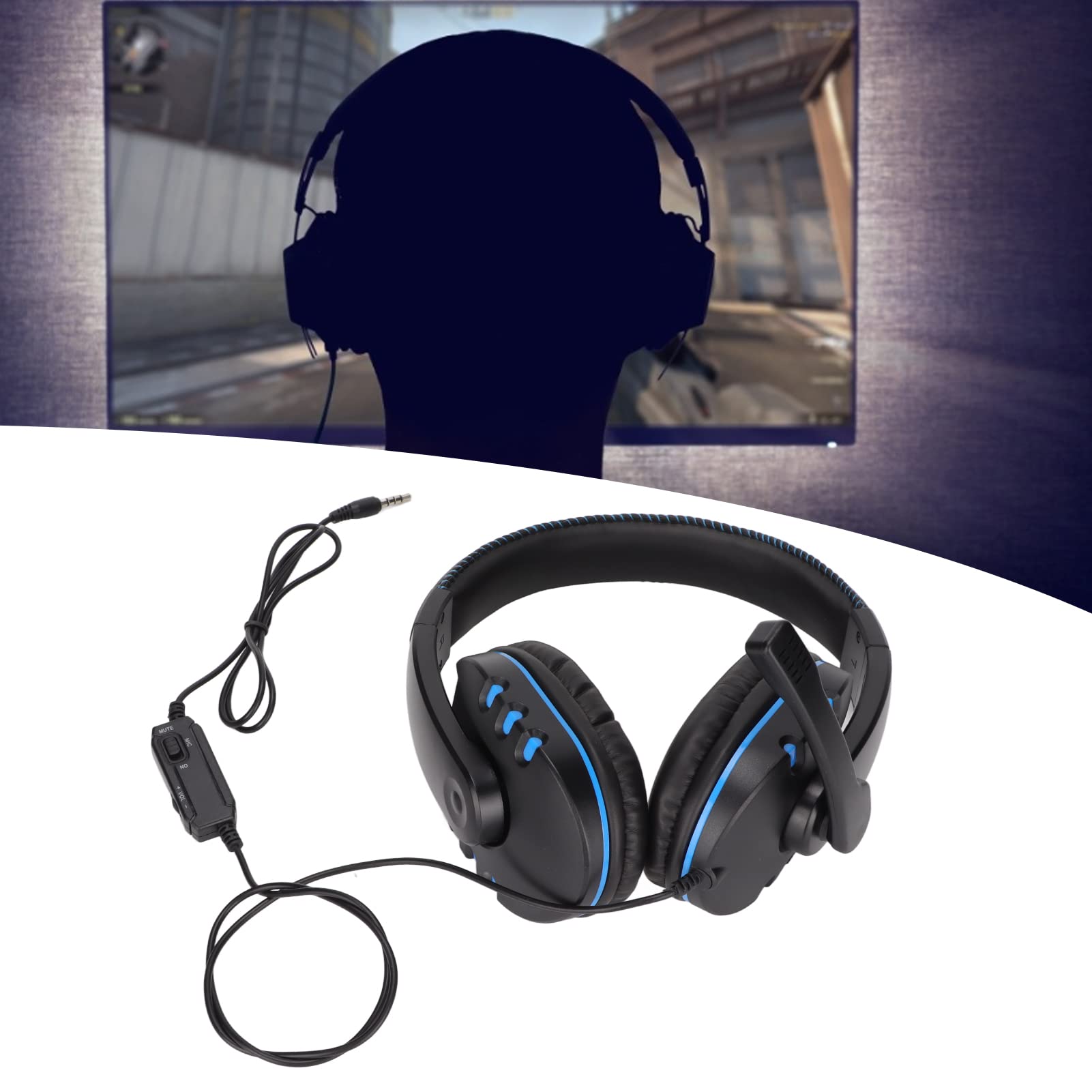 Hilitand Gaming Headset with Noise Canceling Mic - Over Ear Headphones with Stereo Bass Surround Sound, Soft Memory Earmuffs & 120° Adjustable Mic - 3.5mm Audio Jack for PS5, PC, Xbox - Perfect for Competitive Gaming & Online Chat