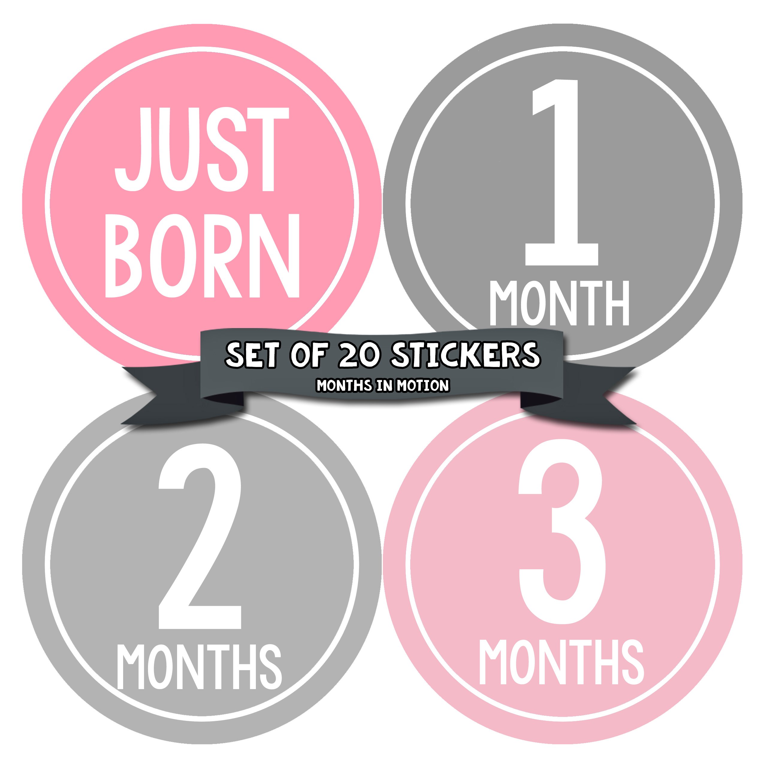 Baby Girl Milestone Stickers - Newborn Monthly Stickers Set of 20 - Perfect for Photo Shoots & Baby Albums