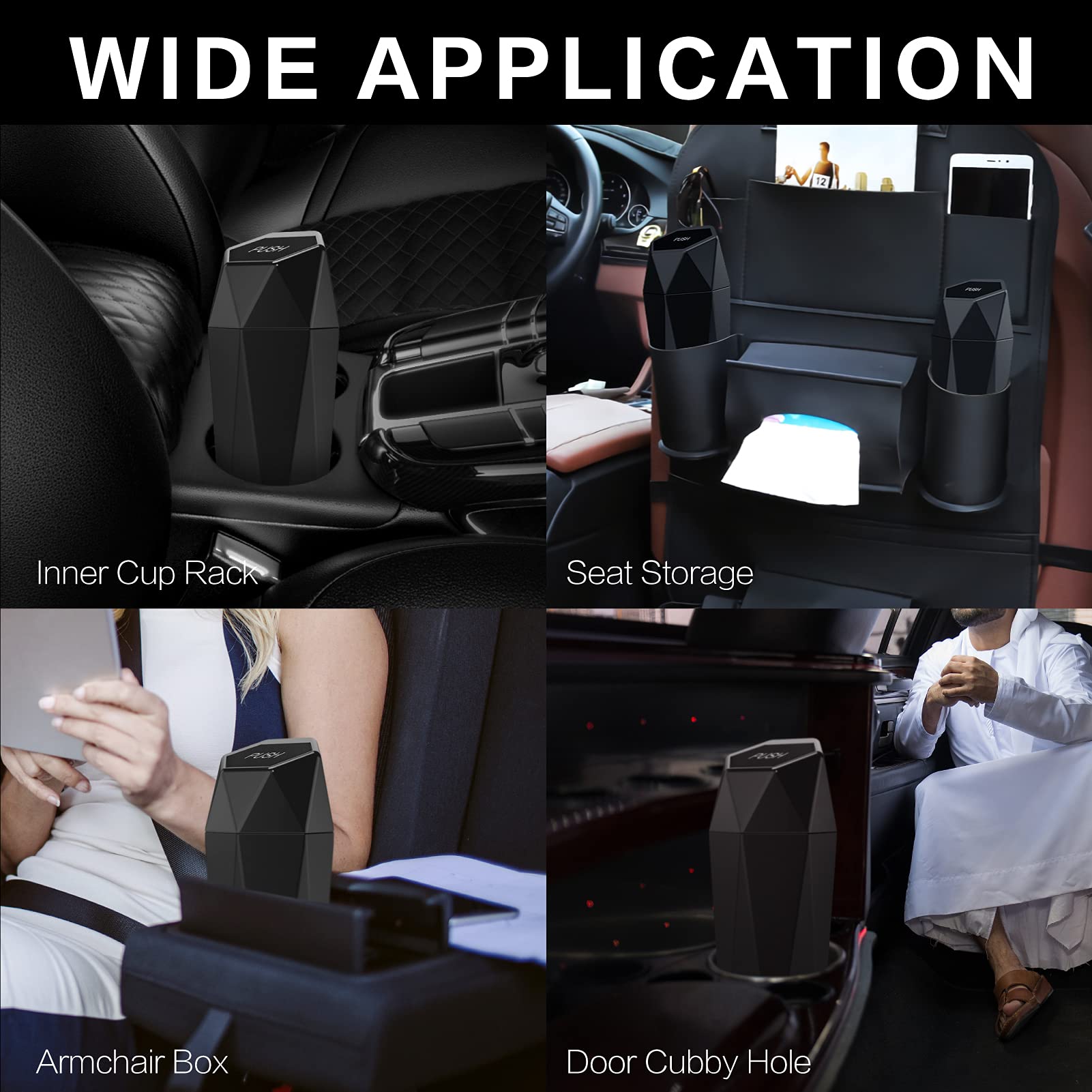 Diamond Design Car Trash Can with Lid - Portable Vehicle Auto Garbage Bin for Car, Home & Office - Leakproof Mini Trash Can for Automotive, Kitchen, Bedroom (1 Pack, Black) | Perfect for Road Trips, Commuting & Office Organization