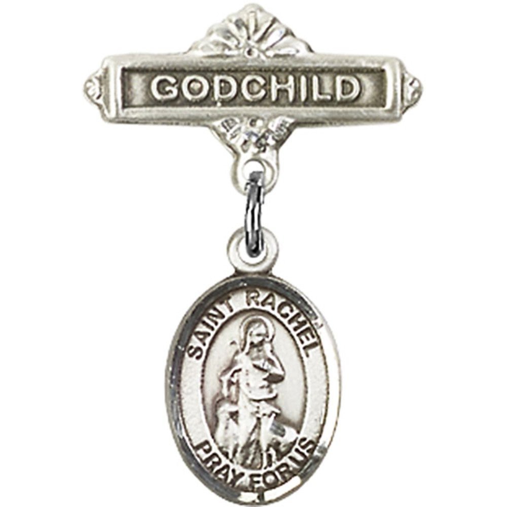 Sterling Silver Baby Badge with St. Rachel Charm & Godchild Pin - 1