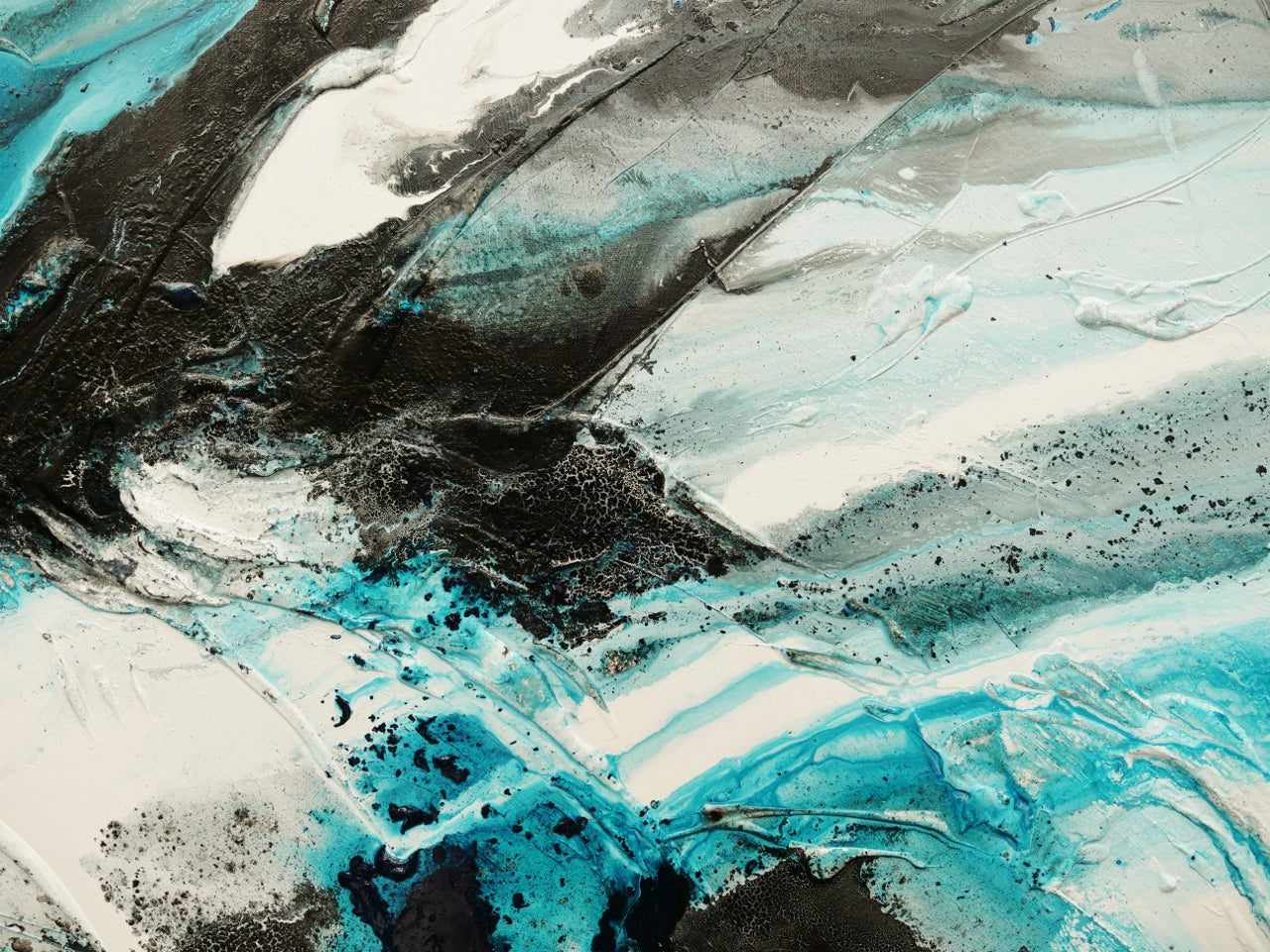 Southern Nero 190cm x 100cm Black Teal White Textured Abstract Canvas Art - Modern Wall Decor for Living Room, Bedroom & Office