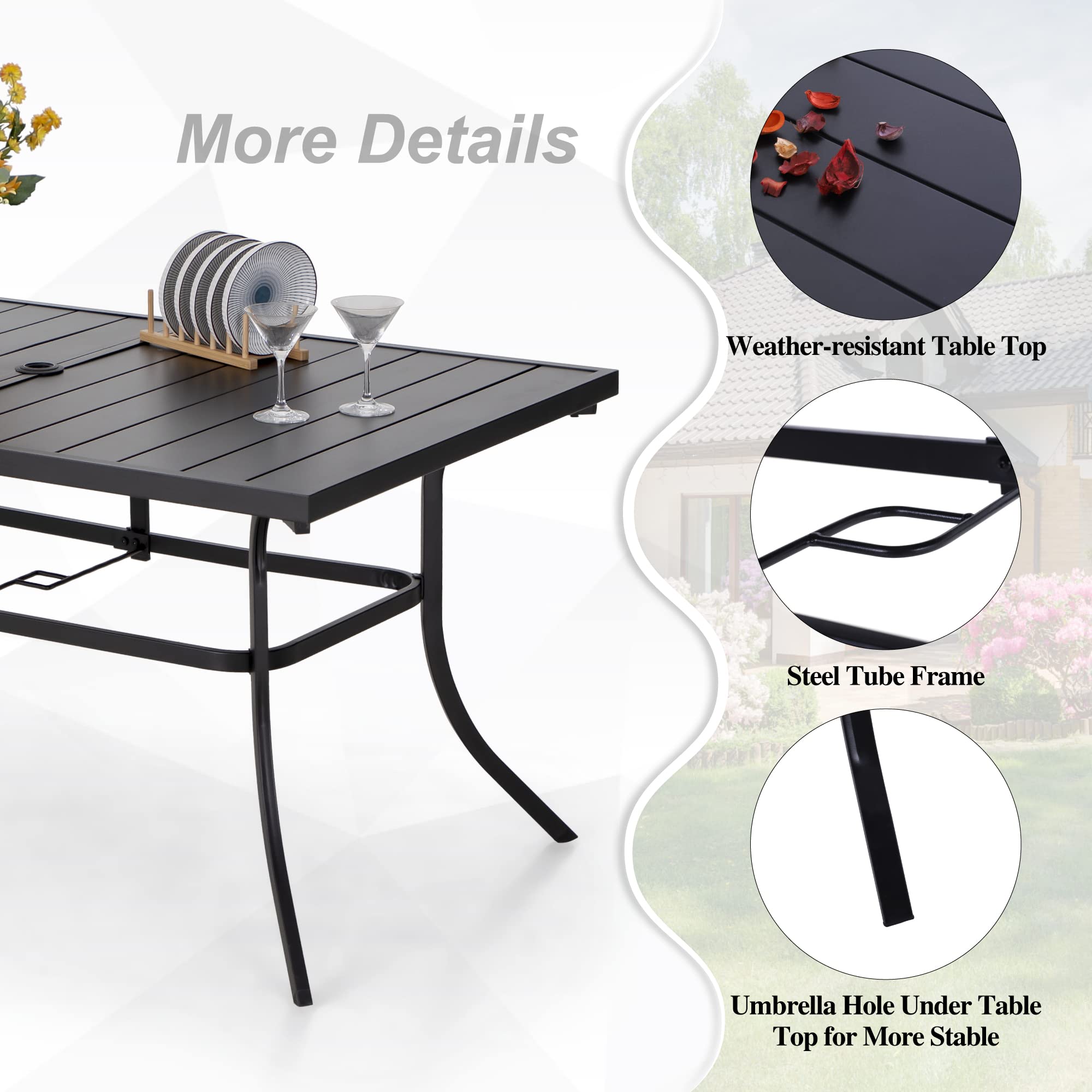 PHI VILLA 7-Piece Outdoor Patio Dining Set with Swivel Chairs - 300 lbs Capacity Metal Table with Umbrella Hole & Cushioned Seating for Backyard, Garden, Bistro, and Poolside Relaxation