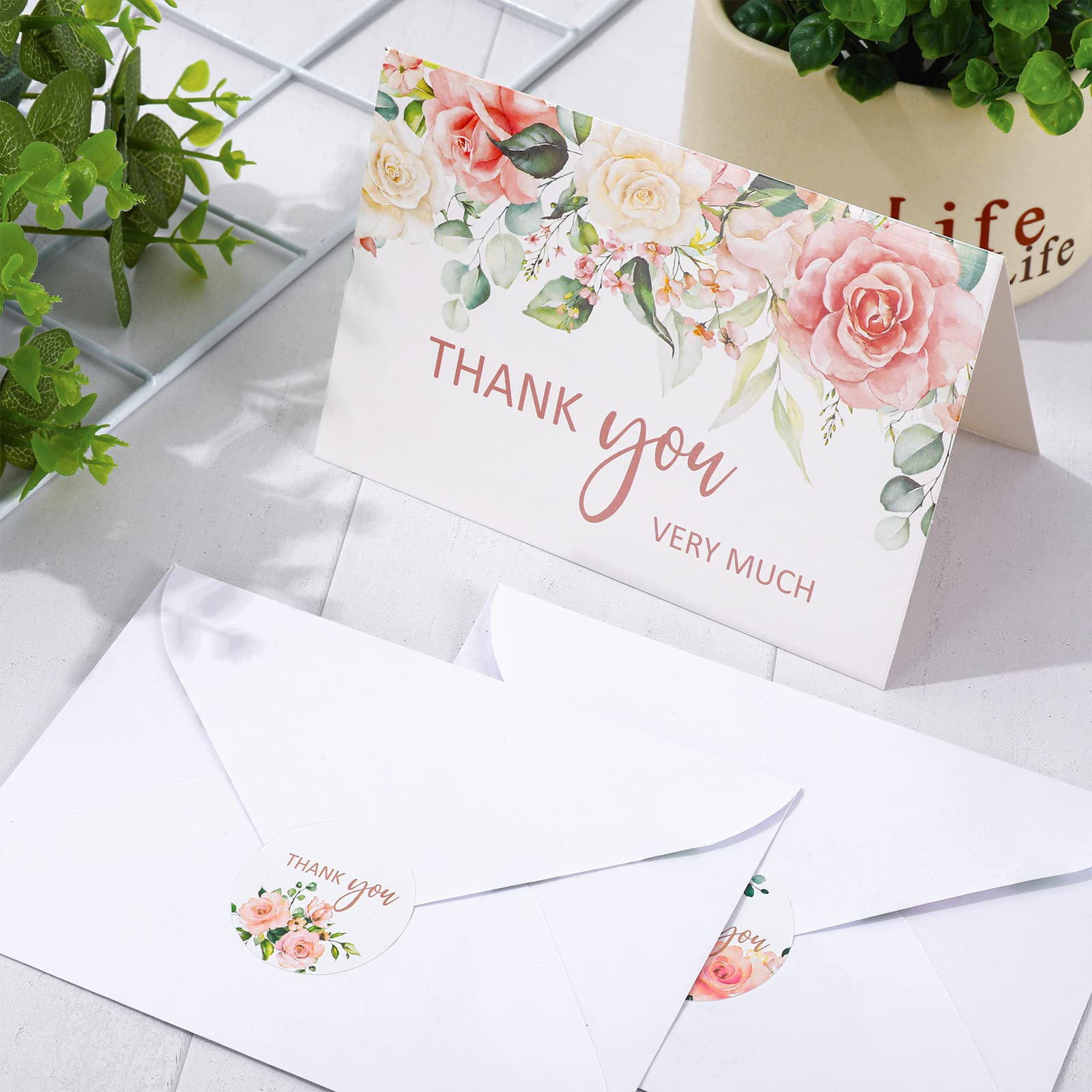 32 Pack Thank You Cards with Envelopes & Stickers - Blush Floral Blank Note Cards (4 Designs, 4x6 Inch) for Wedding, Baby Shower, Bridal Shower, Graduation, Birthday & All Occasions - Bulk Greeting Cards for Gifts, Invitations & Appreciation Notes