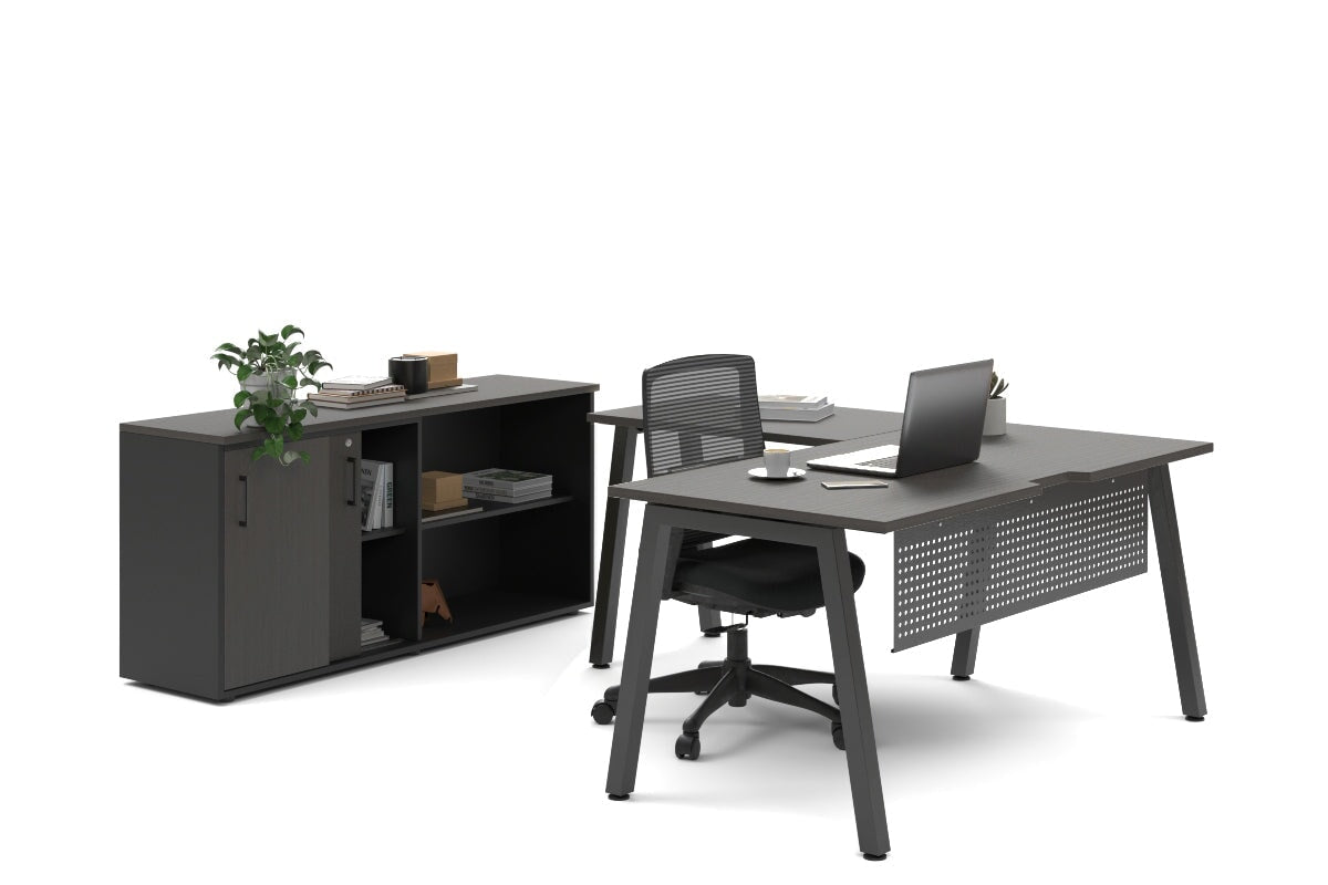 Quadro A Legs L-Shaped Executive Desk with Black Legs [1800L x 1800W with Cable Management] - Perfect for Home Office, Conference Rooms & Modern Workspaces