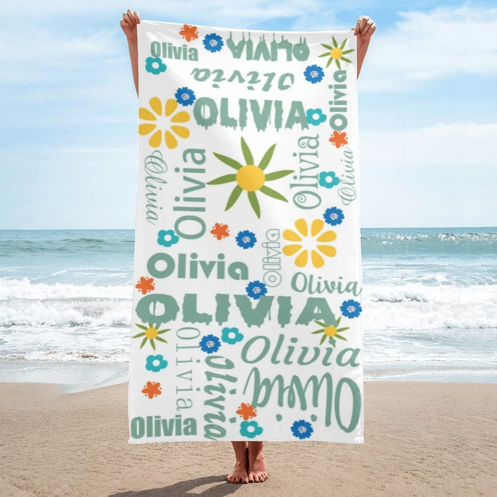 Custom Personalized Beach Towels for Women, Men, Kids - Monogrammed Travel, Pool & Bath Towels with Name - Perfect for Vacation, Summer Trips & Spa Days