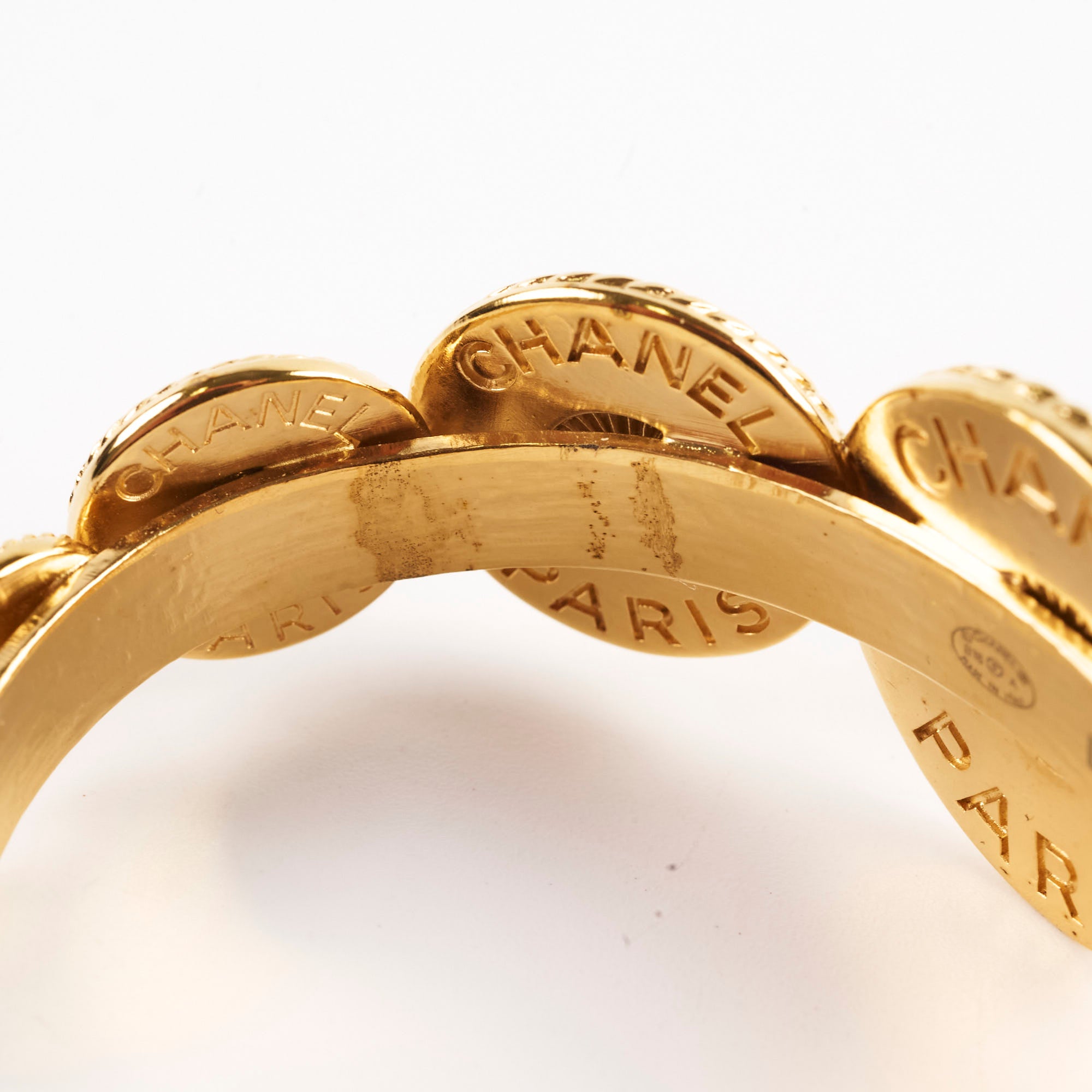 Chanel Medallion CC Cuff Bracelet - Large Size Gold-Tone Statement Jewelry for Women, Perfect for Parties, Weddings & Special Occasions