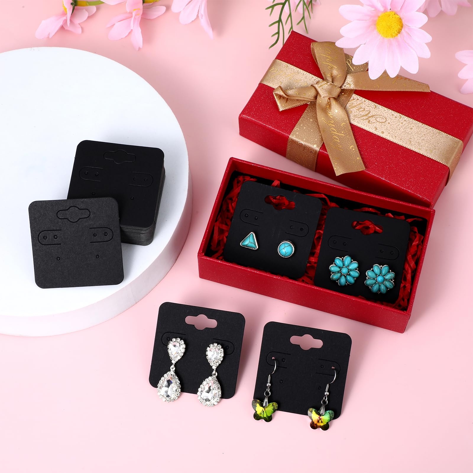100 Pcs Kraft Earring Display Cards - Blank Jewelry Packaging with 6 Holes for Hanging Earrings | Durable Cardboard Earring Holders for Retail Stores, Craft Shows & Online Boutique Jewelry Displays (Black)