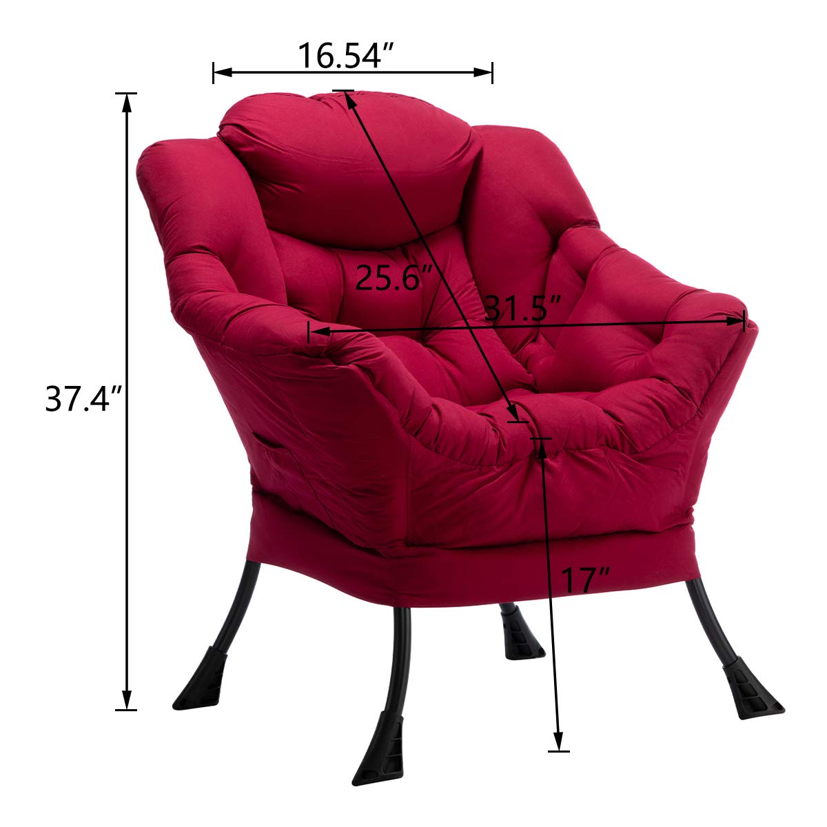 HollyHOME Modern Fabric Oversized Lazy Chair - Thick Padded Comfy Lounge Chair with Armrest, Steel Frame Accent Reading Chair for Living Room, Bedroom, Dorm (Burgundy) | Perfect for Relaxing, Reading & Napping