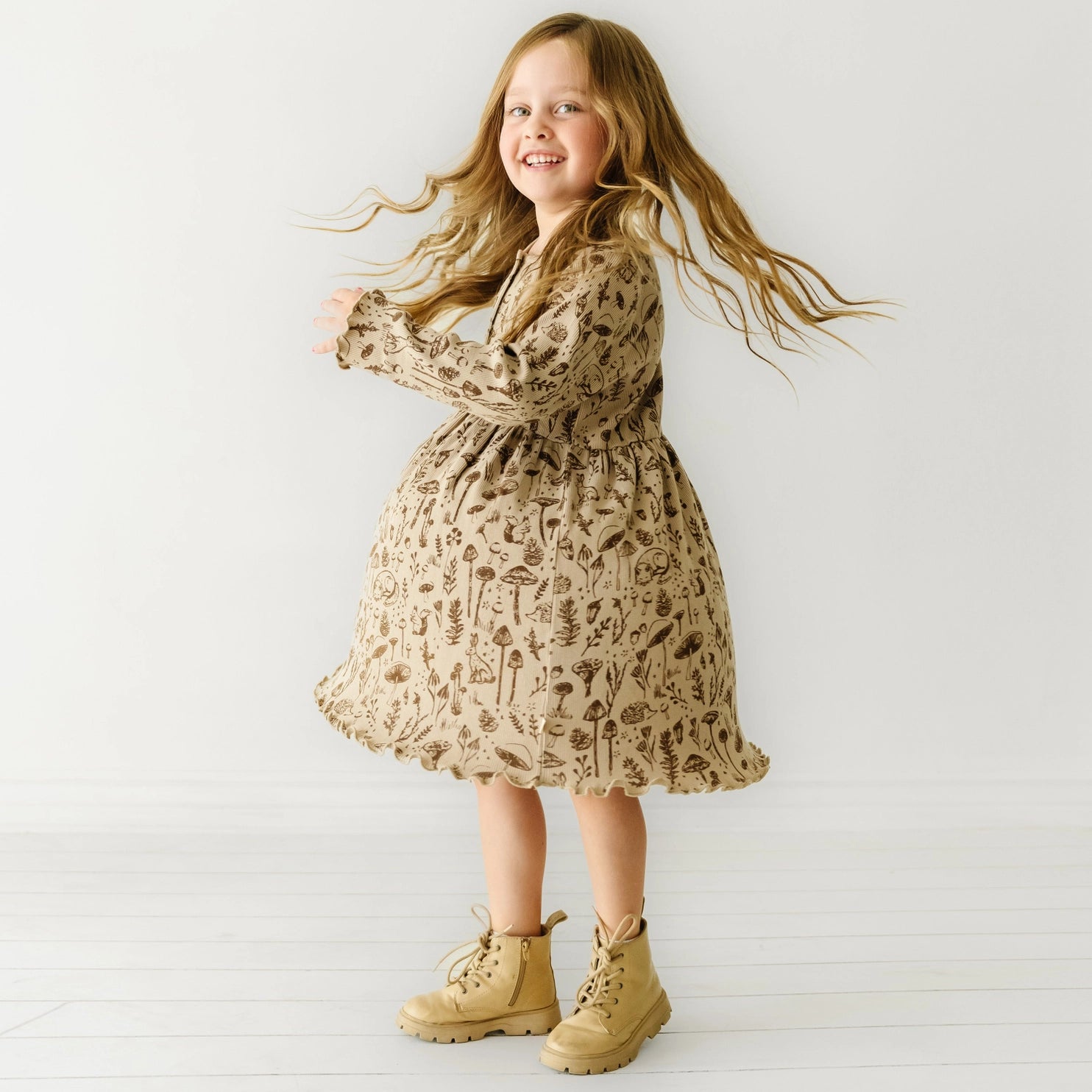 Organic Long Sleeve Twirl Dress for Girls - Soft Cotton Woodland Print Party & Play Dress - Perfect for Birthday, Holiday & Special Occasions