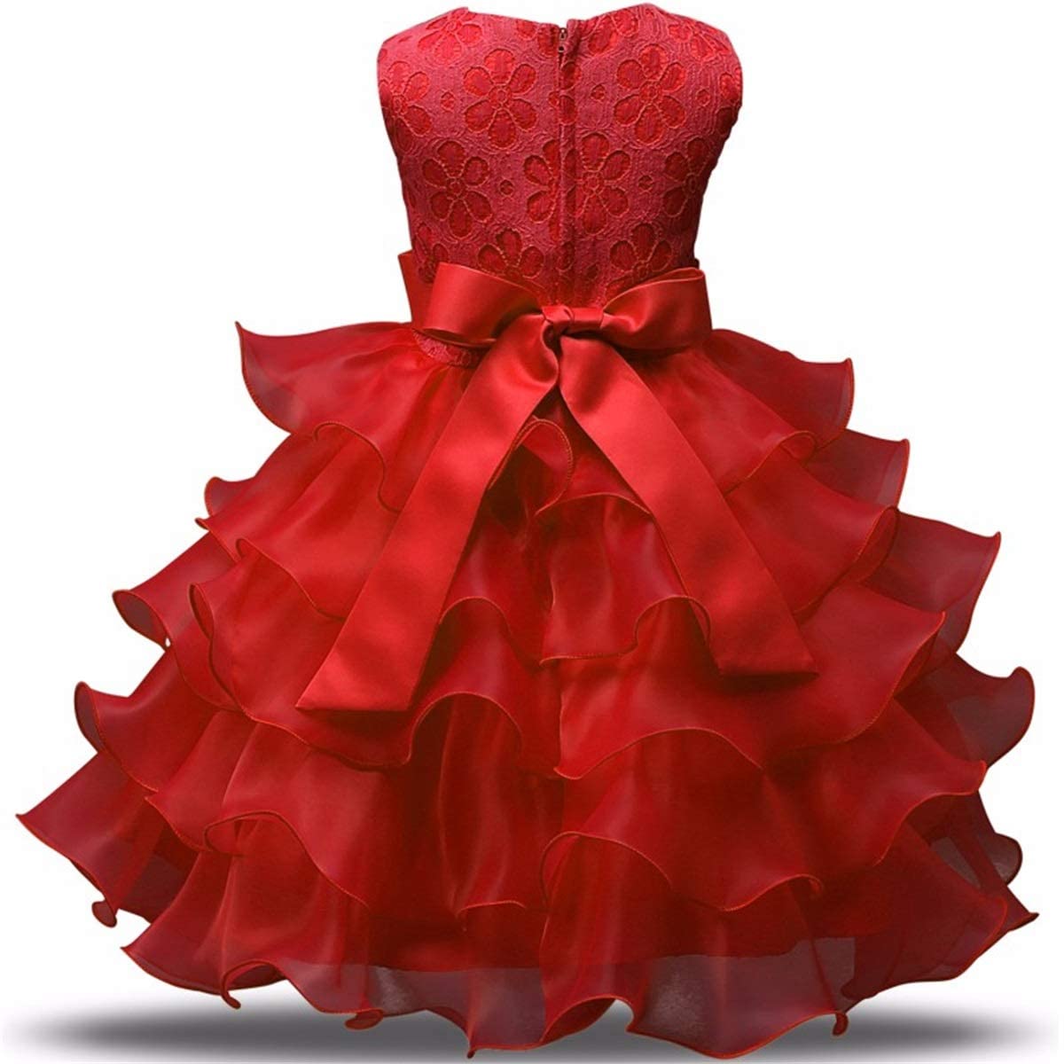NNJXD Girls' Ruffled Lace Party Dress - Elegant Flower Girl & Wedding Attire for Special Occasions | Perfect for Birthday Parties, Pageants, and Formal Events