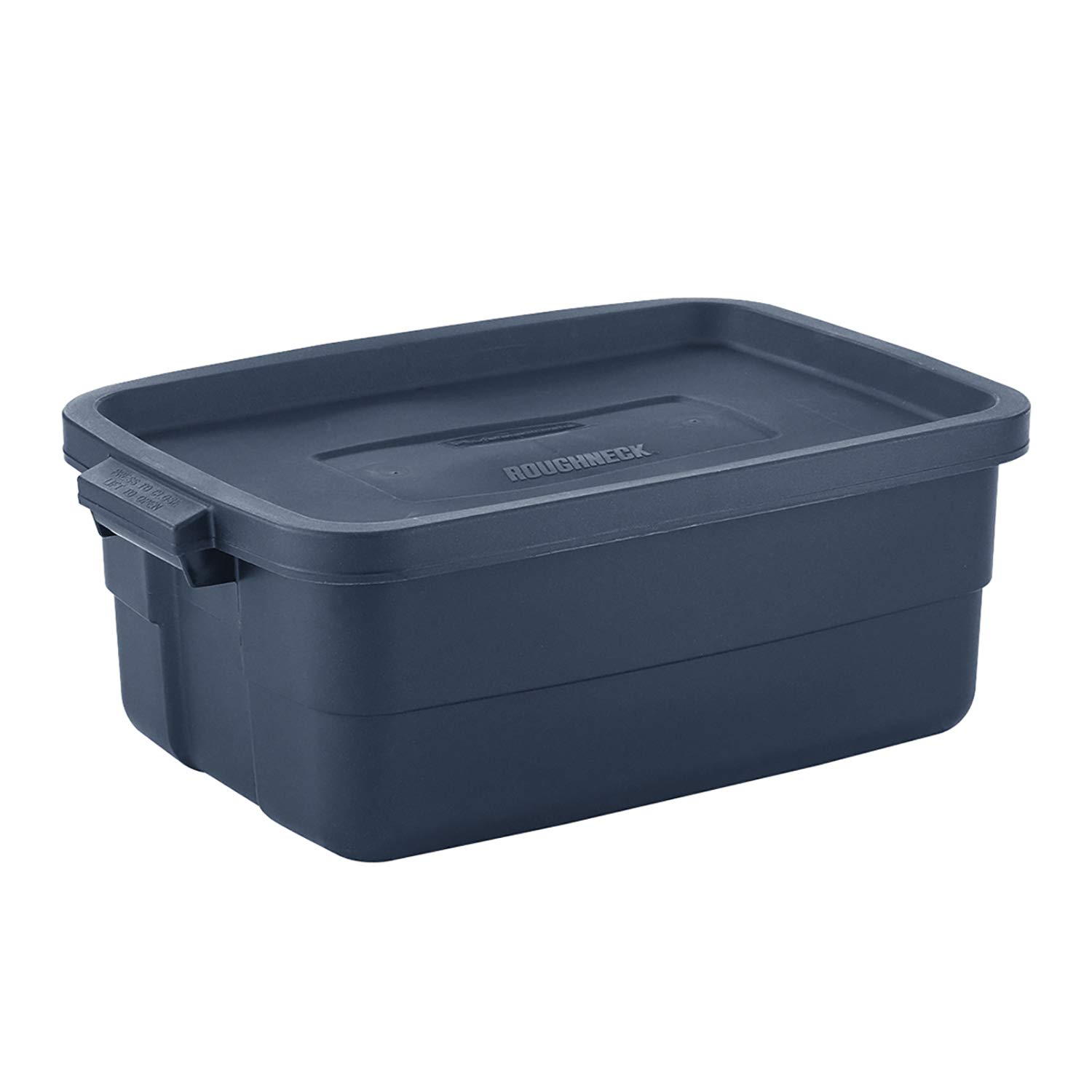 Rubbermaid Roughneck 10 Gallon Storage Tote - 8 Pack, Heavy Duty Plastic Stackable Bins with Lids & Handles, Made in USA, Dark Indigo Metallic - Perfect for Garage Organization, Home Storage & Moving Supplies