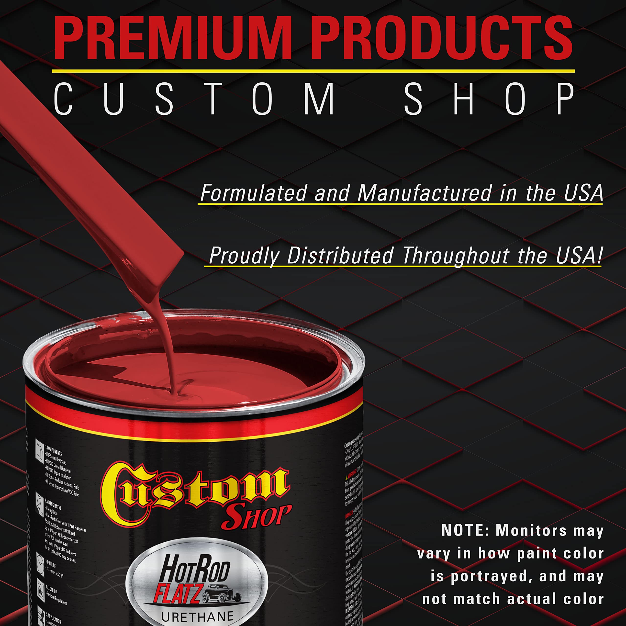 Custom Shop Rally Red Hot Rod Flatz Flat Matte Satin Urethane Auto Paint Gallon Kit - Professional Low Sheen Automotive Coating for Cars & Trucks (4:1 Mix Ratio) - Perfect for Hot Rod Restoration, Custom Paint Jobs & Vehicle Refinishing