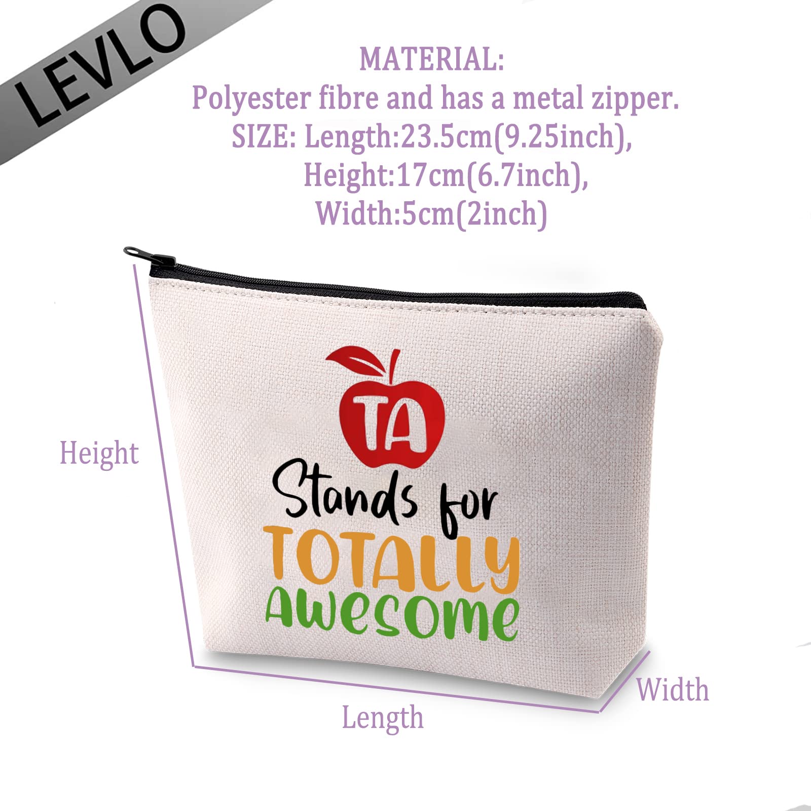 LEVLO Totally Awesome TA Makeup Bag - Perfect Teacher Assistant Gift for End of Term, Appreciation & Thank You - Cute Cosmetic Pouch for School, Work & Travel