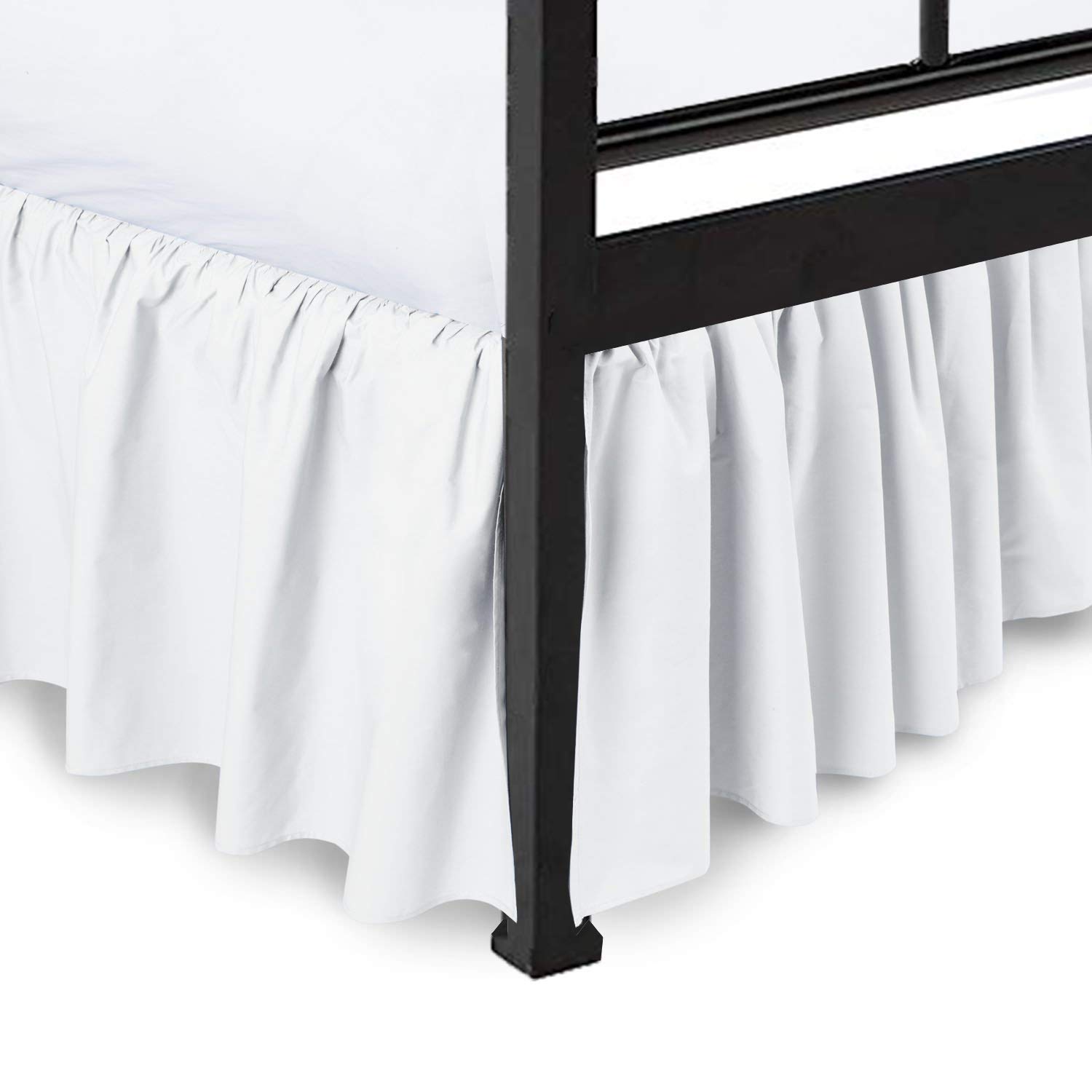 King Size Ruffle Bed Skirt - 21 Inch Drop, Wrinkle & Fade Resistant, Split Corner Design, Easy Fit (White) - Perfect for Master Bedrooms, Guest Rooms & Hotel Decor
