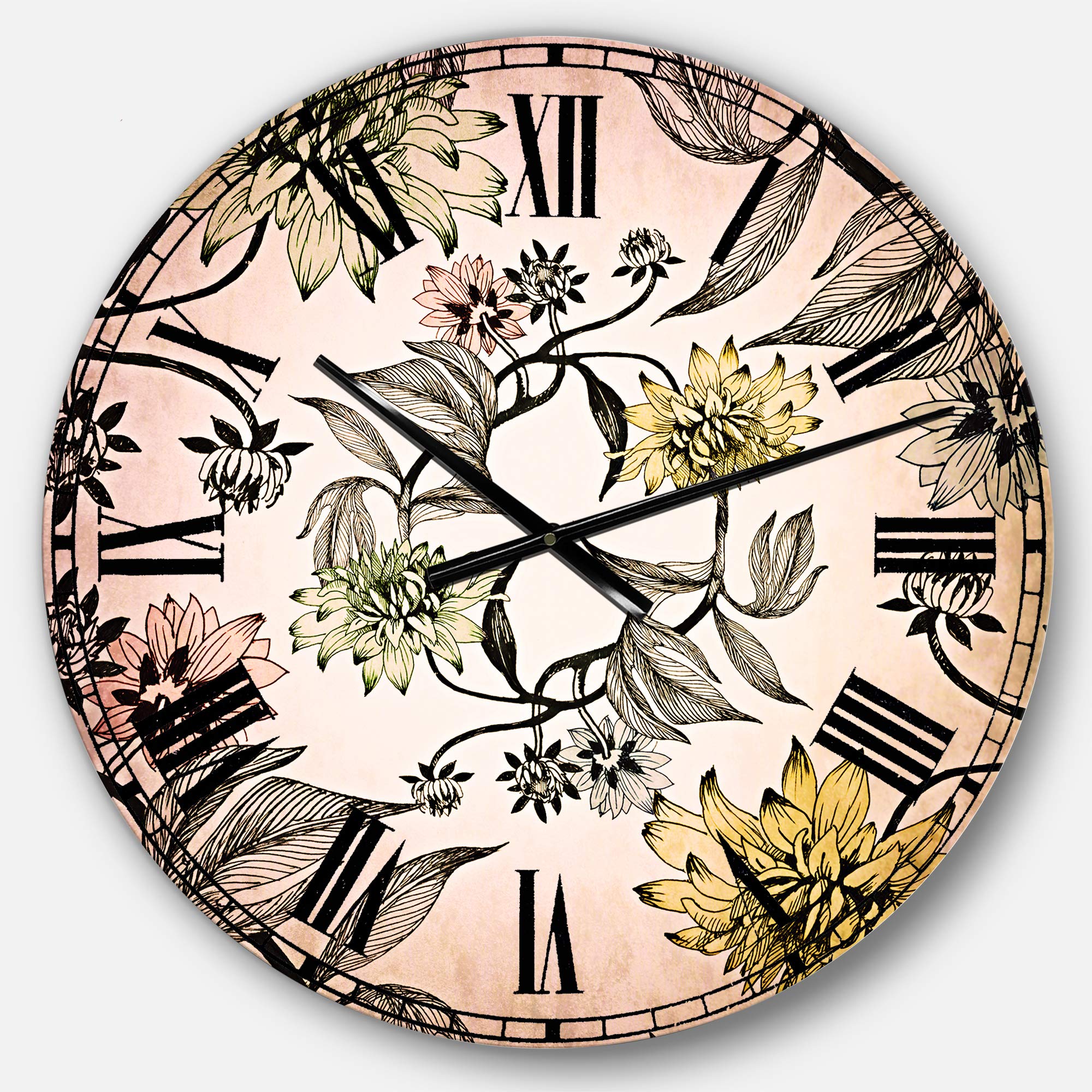 Designart Hand-Painted Summer Flowers Wall Clock - Traditional Round Metal Wall Art for Home, Living Room, Bedroom & Office Decor | Perfect for Boho, Farmhouse & Vintage Interior Design Styles