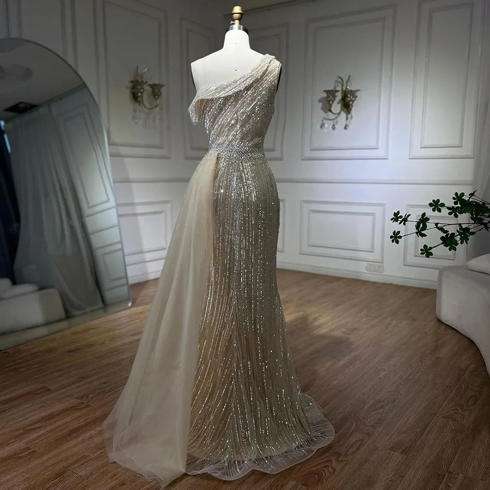 Elegant Yellow One Shoulder Black High Slit Mermaid Beaded Evening Gown for Women - Wedding, Prom, Cocktail Party Dress 2025 | LA72424 | Perfect for Red Carpet Events, Galas & Formal Occasions