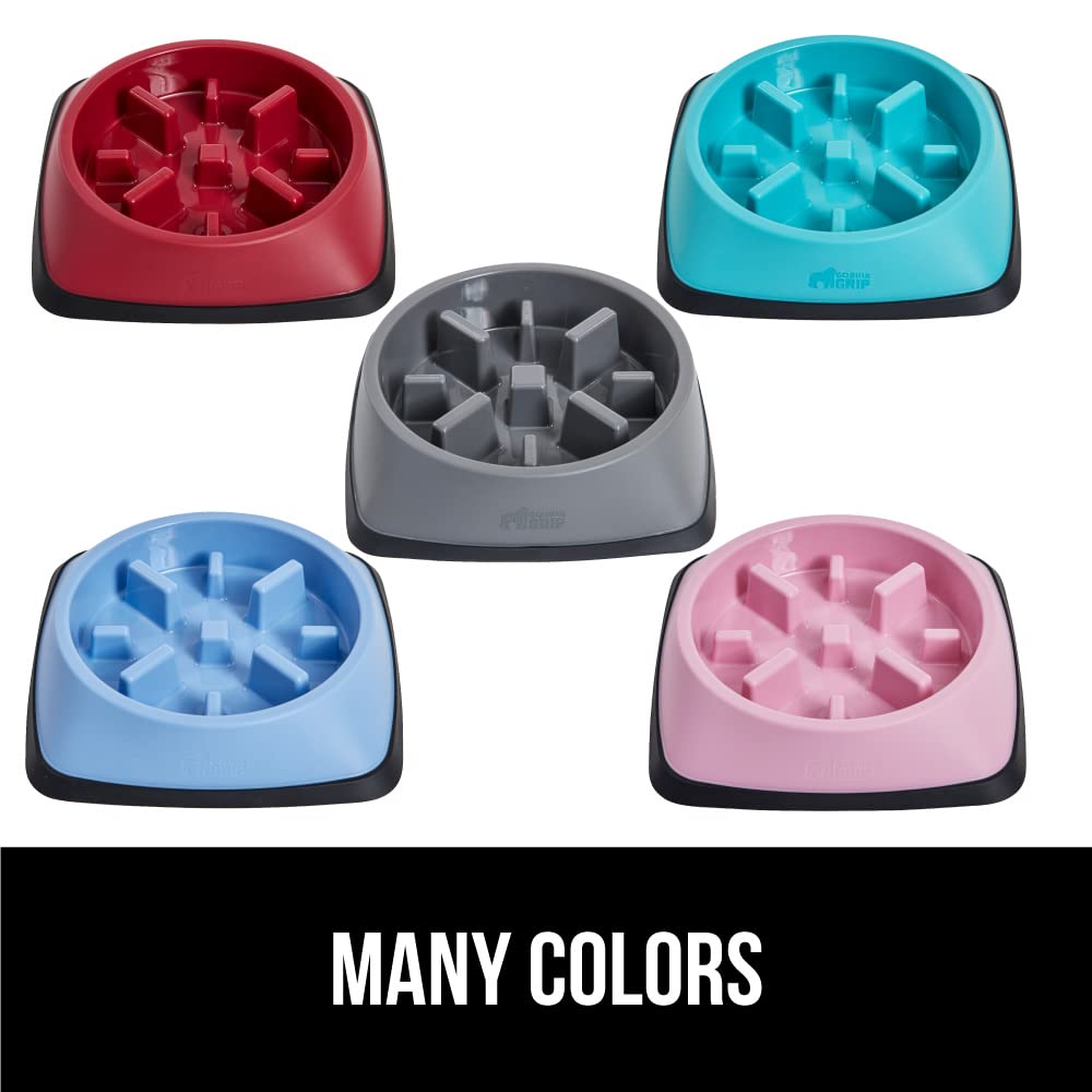 GORILLA GRIP Slow Feeder Dog Bowl - Interactive Puzzle Toy for Dogs & Cats - Prevents Overeating & Keeps Pets Busy - BPA Free Pet Food Training Dish - 1 Cup Capacity - Red - Perfect for Meal Time & Mental Stimulation