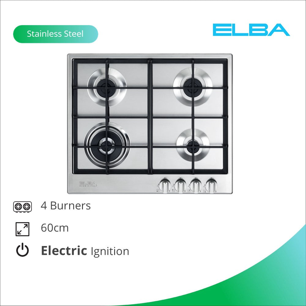ELIO 65 445D1 4-Burner Gas Cooktop - Stainless Steel Built-In Gas Stove for Modern Kitchen | Perfect for Home Cooking, Restaurants & Outdoor BBQ