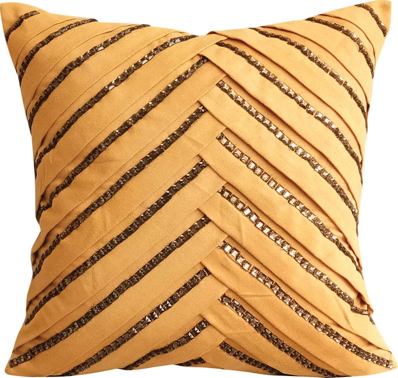 Beige Crystalline Faux Suede Pillow Cover - Soft Decorative Throw Pillow Case for Sofa, Bed, Couch - Home Decor Accent for Living Room & Bedroom