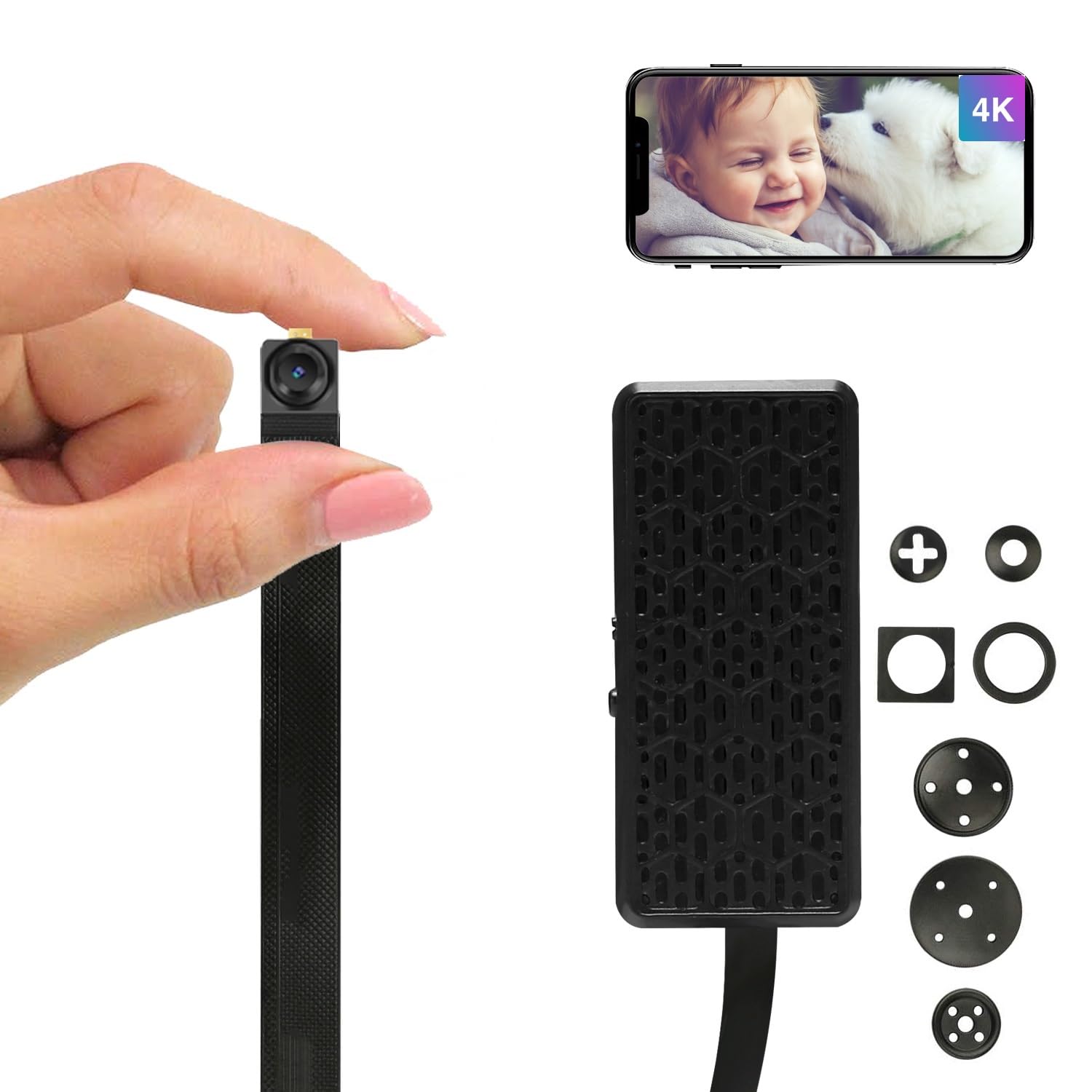 WIWACAM MW5L Small Hidden WiFi Camera 4K Ultra HD - Wireless Nanny Cam for Home Security with Motion Detection, App Control, Battery & SD Card Slot (No Audio) | Indoor Surveillance for Baby Monitoring, Pet Watching & Office Security