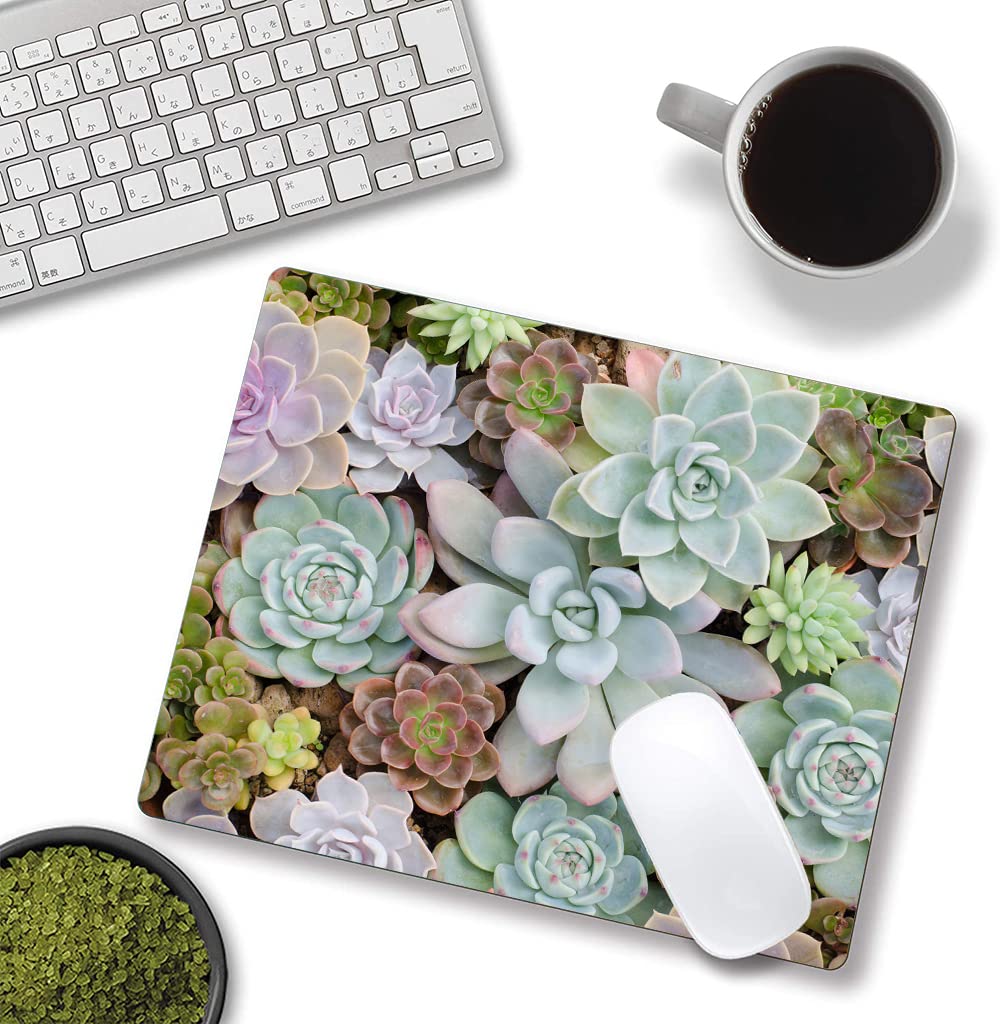 Natural Succulent Plants Mouse Pad - Anti-Slip Rubber Base Wireless Mouse Pad for Laptop & PC - Perfect for Office, Gaming & Home Workspace Decor