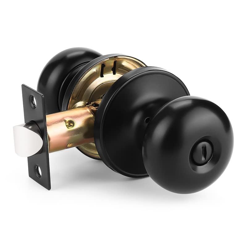 Mengico 6 Pack Black Interior Door Handles with Privacy Lock - Bedroom & Bathroom Door Knobs for Home, Office, and Hotel Use