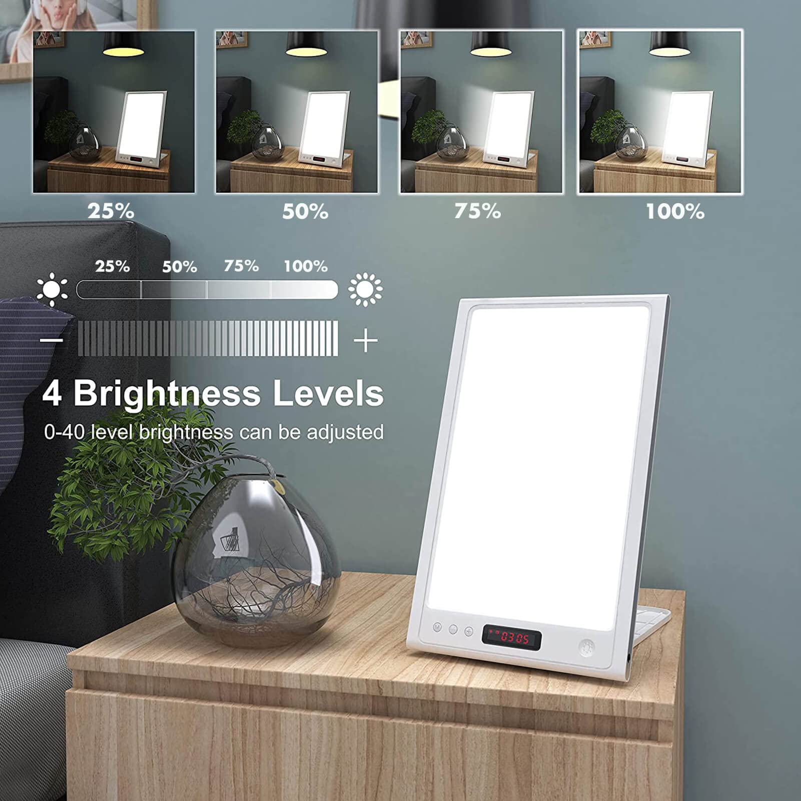 **12000 Lux Sunrise Alarm Clock with Sunset Simulation - 40-Level Adjustable Brightness & 5 Time Settings - White Light Therapy Lamp for Home, Office & Seasonal Affective Disorder (SAD) Relief**