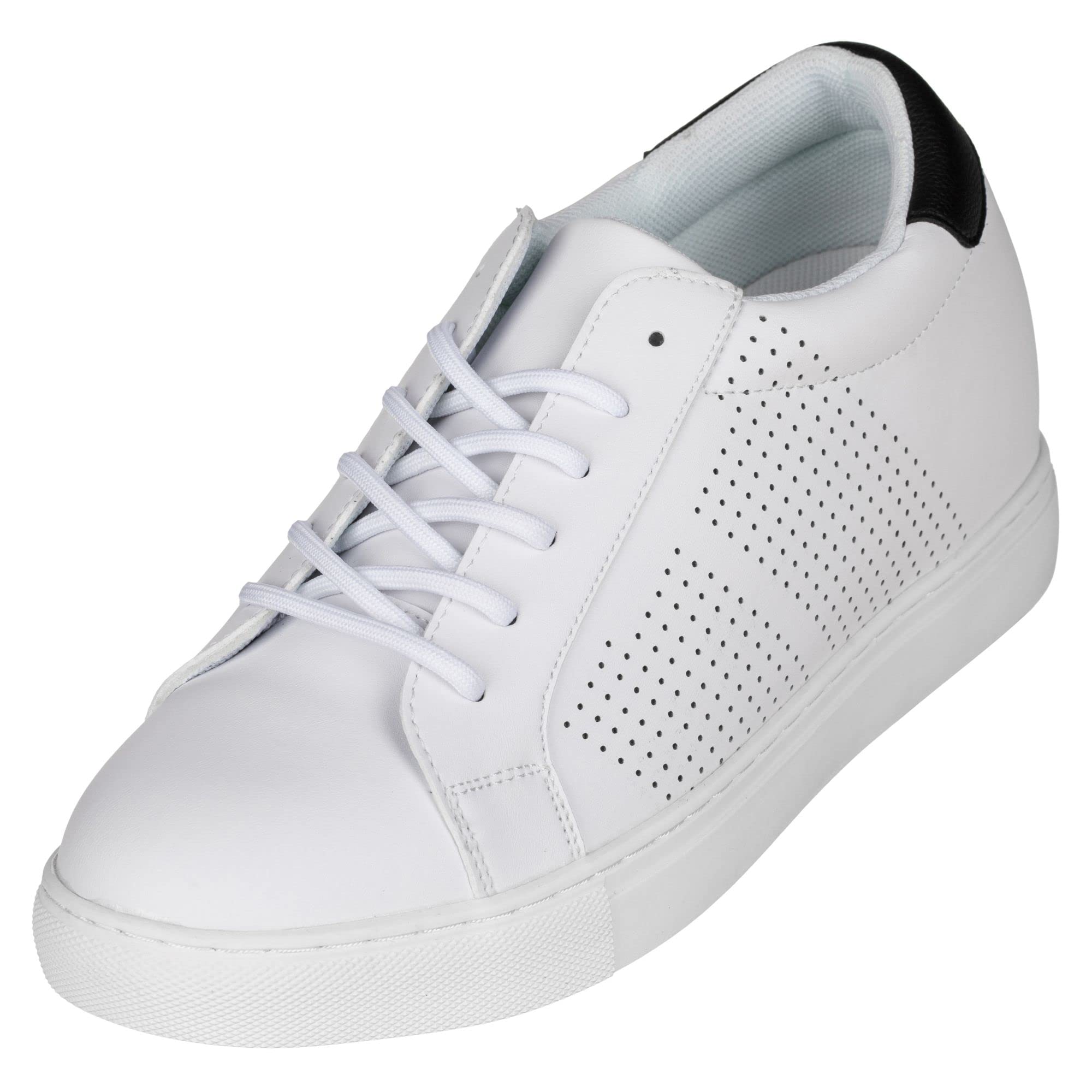 CALTO Men's Invisible Height Increasing Elevator Shoes - White Leather Lightweight Lace-up Casual Sneakers - 2.6 Inches Taller (Size 7 D(M) US) - Perfect for Work, Dating & Everyday Wear - H0833