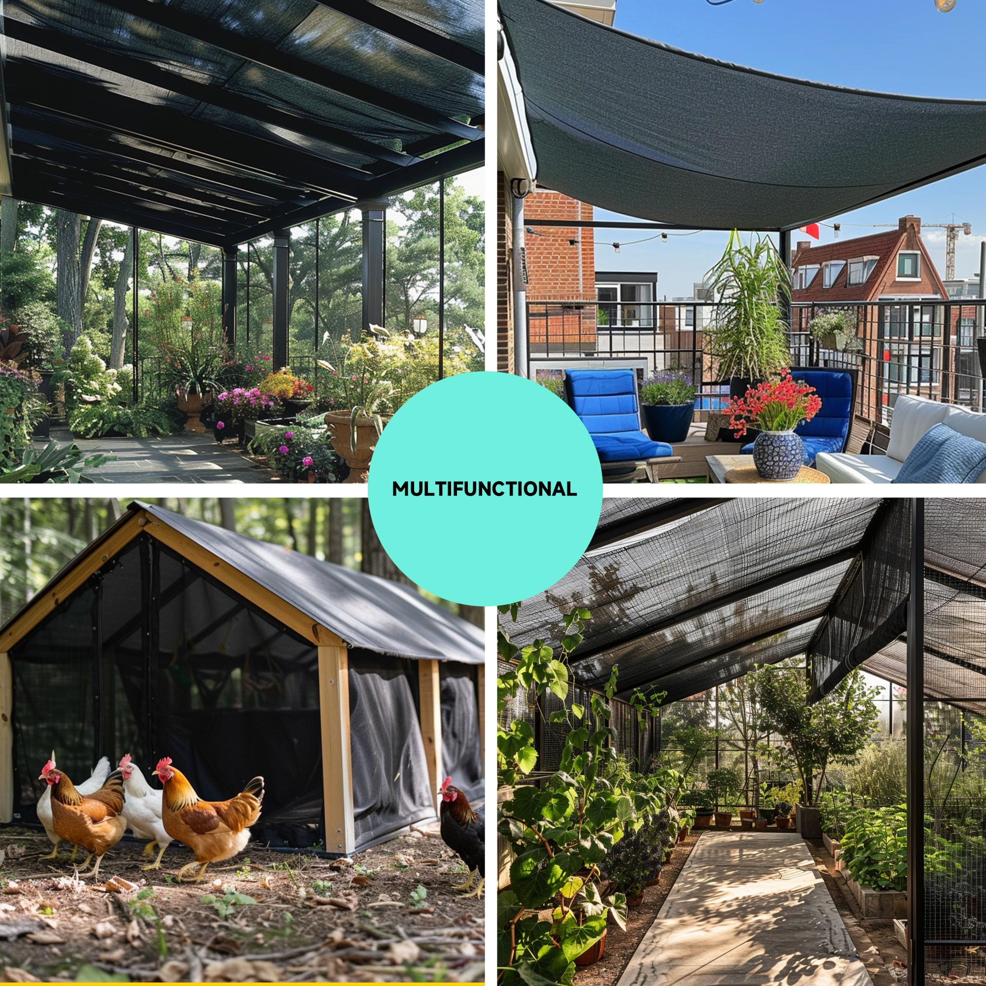 70% Shading Rate 12'x16' Black Shade Cloth Mesh Tarp - UV Resistant & Durable with Grommets & Reinforced Edges - Perfect for Plant Nursery, Kennel, Chicken Coop, Construction Site, Garden, Patio & Outdoor Shade Solutions