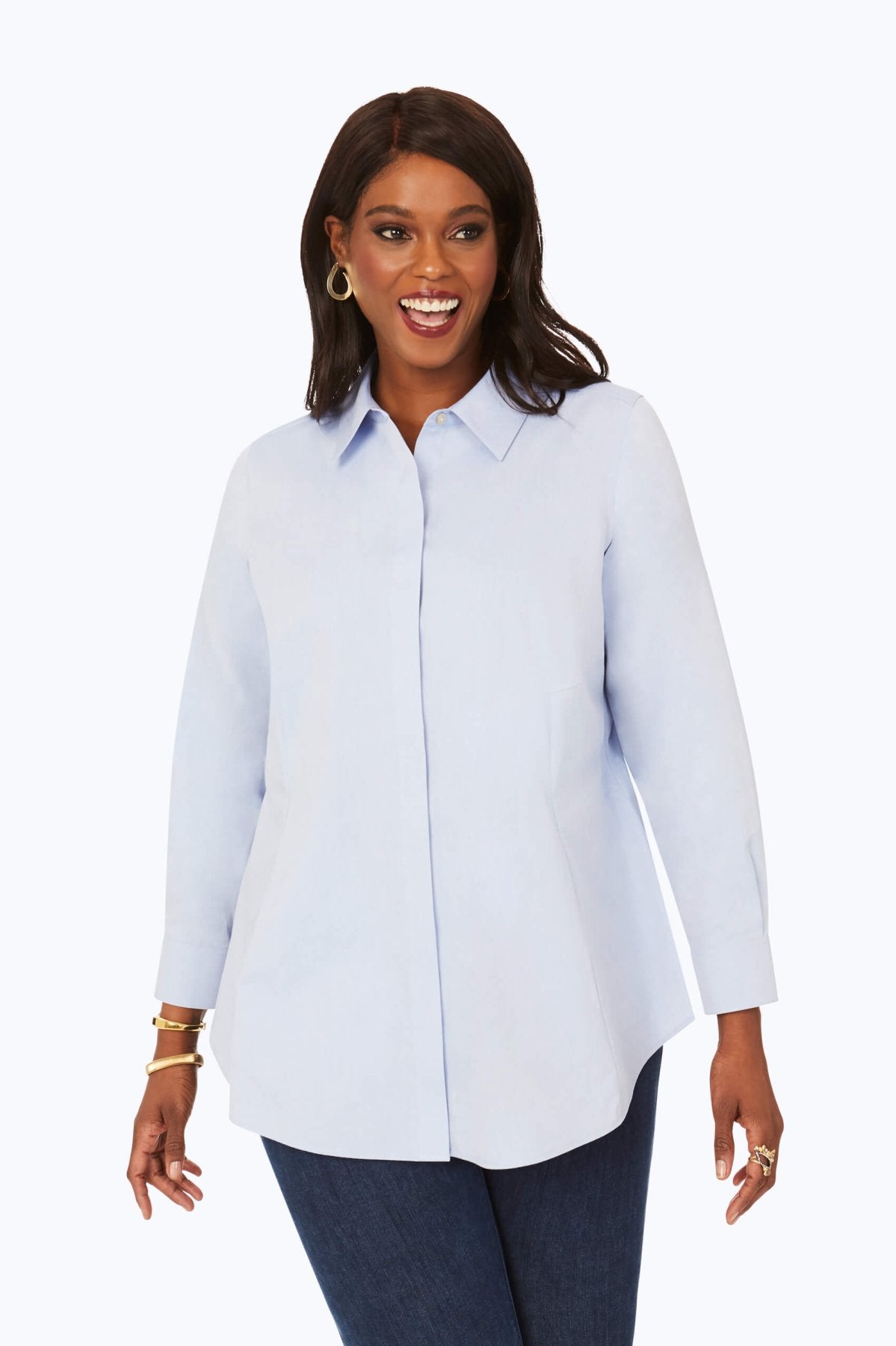 Cici Plus Wrinkle-Free Pinpoint Long Sleeve Tunic Shirt for Women - Perfect for Office Wear & Casual Outfits