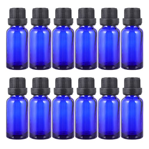 FOMIYES 20pcs 20ML Small Glass Essential Oil Bottles with Orifice Reducers & Black Caps - Perfect for DIY Perfume Making, Aromatherapy, Essential Oil Blends, and Lab Chemical Storage (Blue)