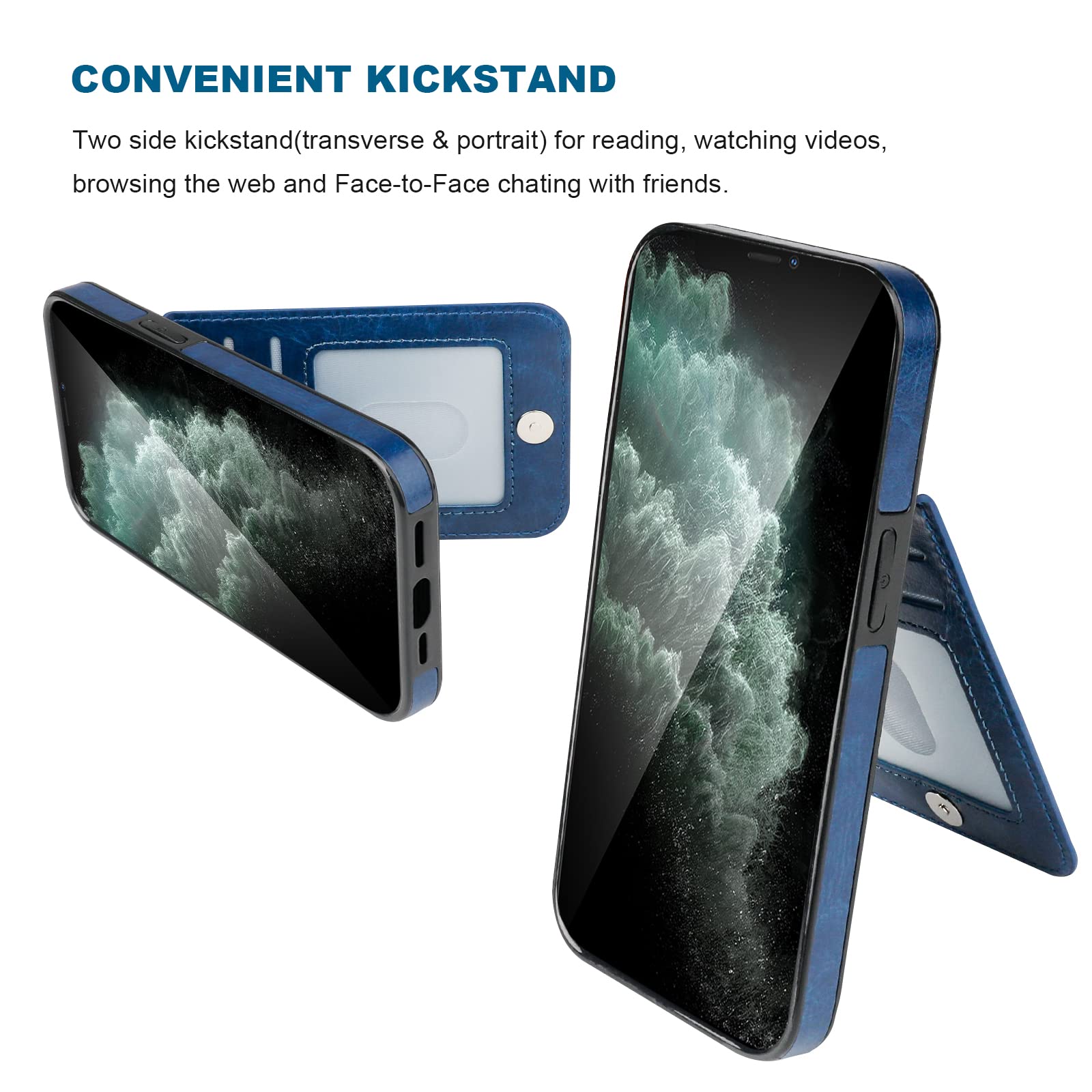 Premium Leather iPhone 12 Pro Max Case with Magnetic Wallet & Kickstand - Heavy Duty Protective Cover with Credit Card Holder for 6.7 Inch iPhone (Blue) | Perfect for Work, Travel & Everyday Use