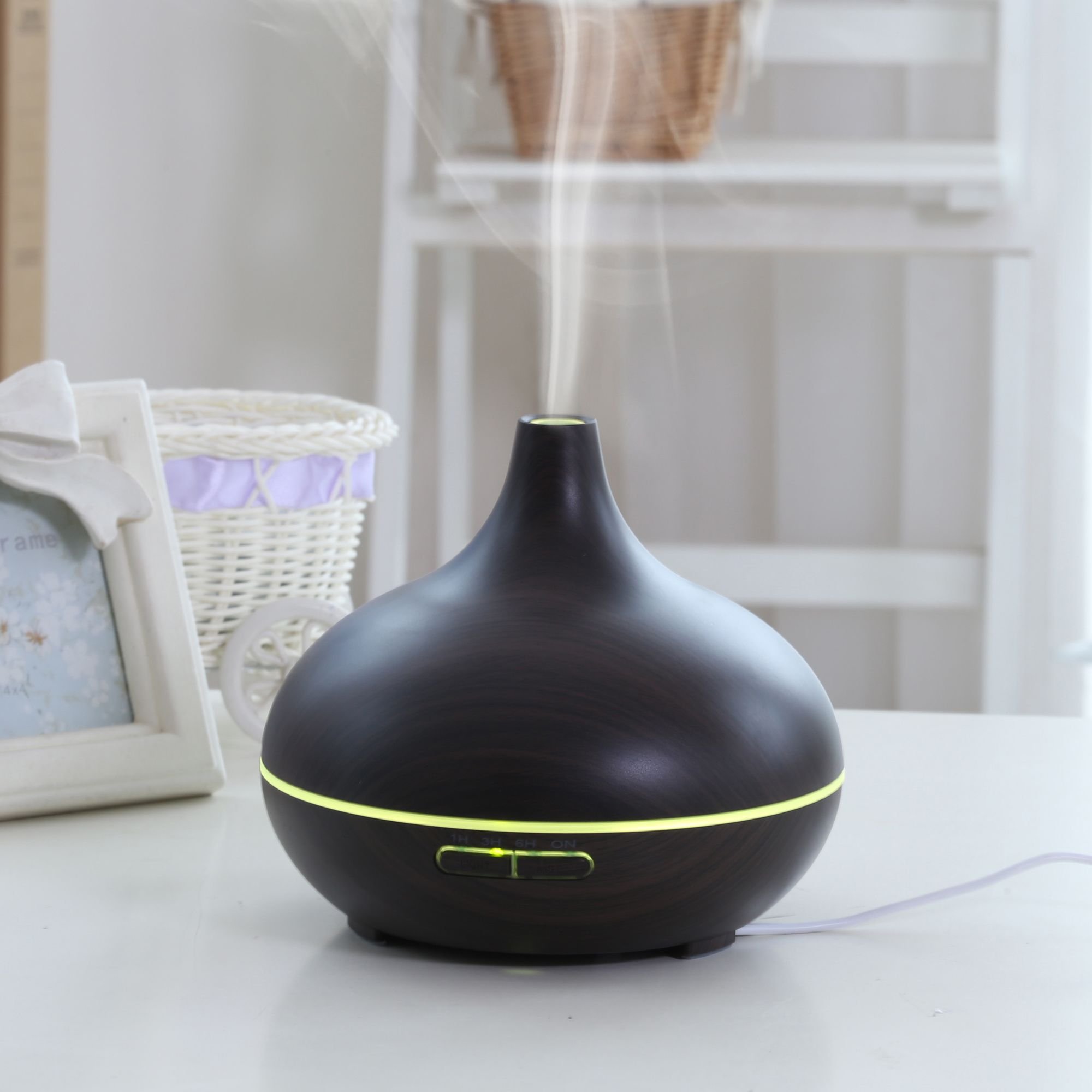 2 Pack EcoGecko Dark Wood Grain Ultrasonic Essential Oil Diffuser - Cool Mist Humidifier with Timer & 7 Color LED Lights for Home, Office, Bedroom, Nursery, Yoga Studio - Aromatherapy & Air Moisturizing Solution