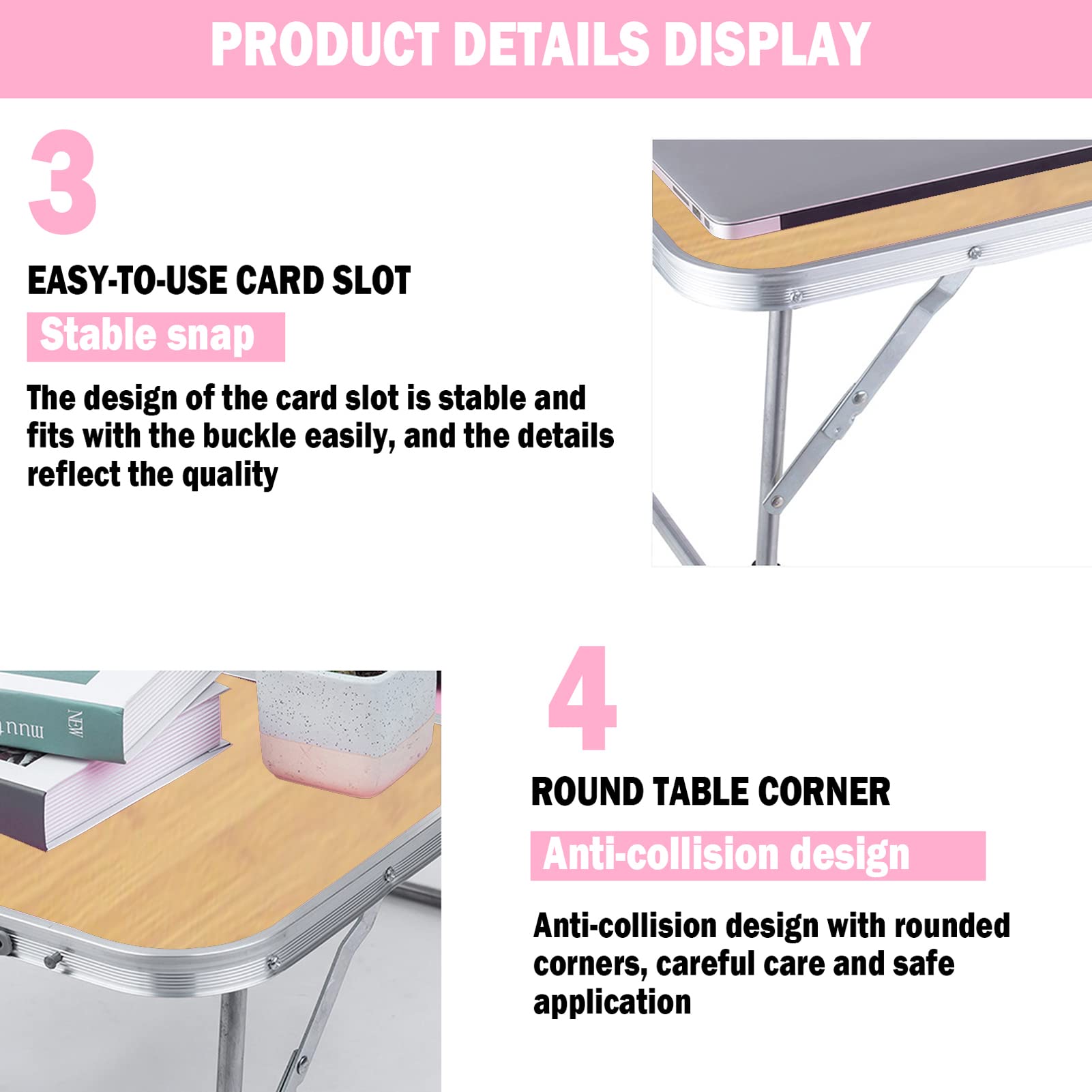 Portable Folding Table - Lightweight Bamboo Camping Table for Outdoor Travel, Beach, Picnic & BBQ | Compact Laptop Desk for Patio, Party & Home Use | Easy Storage & Carry