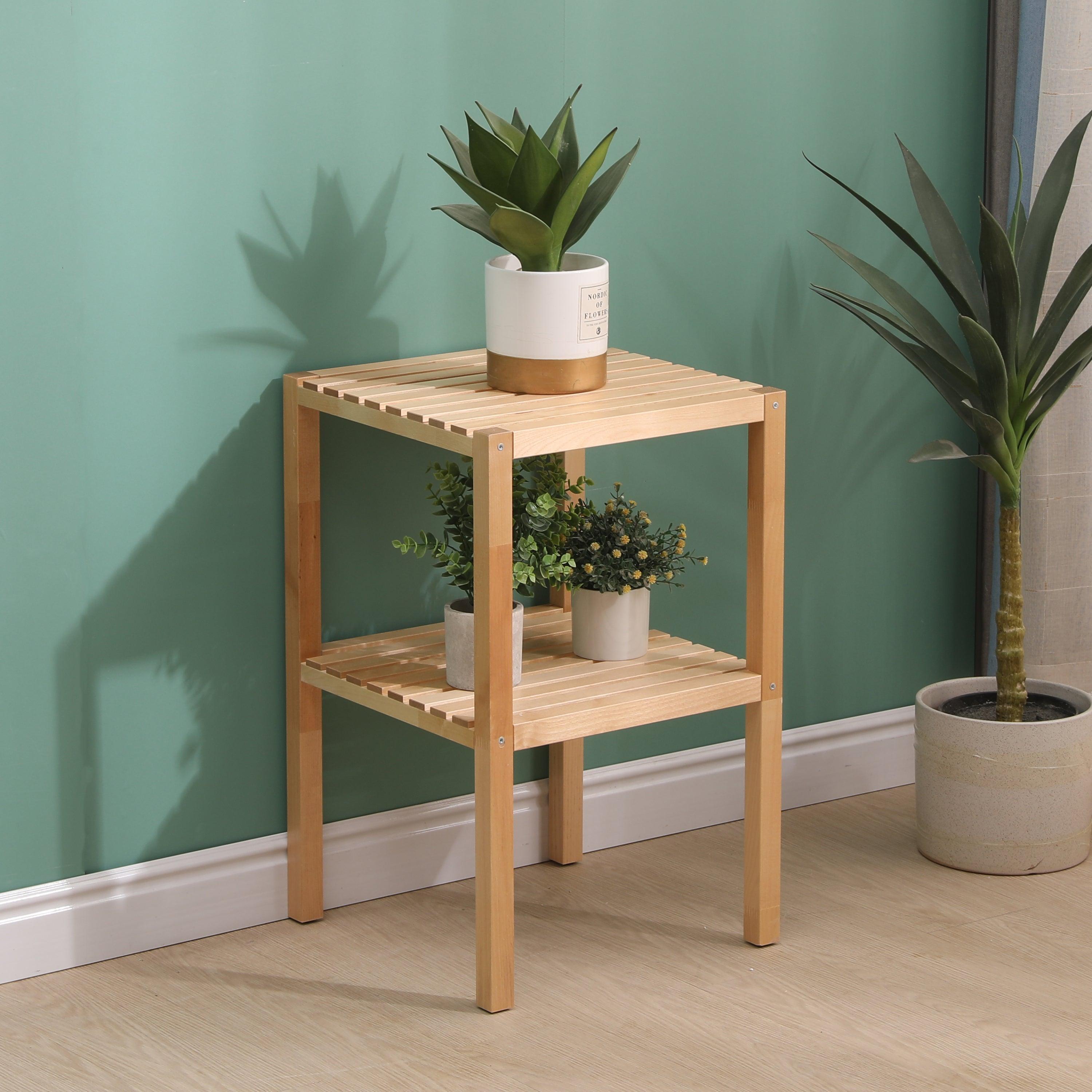 2 Tier Birch Bathroom Shelf - Narrow Corner Storage Rack for Bathroom, Kitchen, Living Room & Bedroom | Space-Saving Organizer for Towels, Toiletries & Decor | Natural Wood Shelving Unit for Small Spaces
