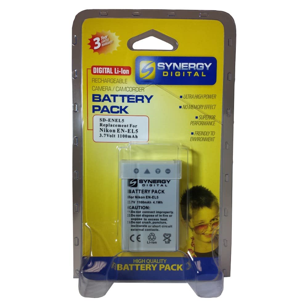 Synergy Digital Camera Batteries for Nikon P520 - 3.7V 1100mAh Li-ion Replacement for EN-EL5 (5-Pack) | Perfect for Travel Photography & Extended Shooting Sessions