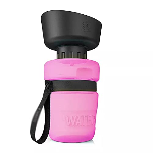 Portable Foldable Dog Water Bottle with Feeder Bowl - Travel Pet Drinking Bowl for Dogs Outdoor, Hiking, Walking (Pink, One Size) - Perfect for Camping, Beach, and Park Adventures