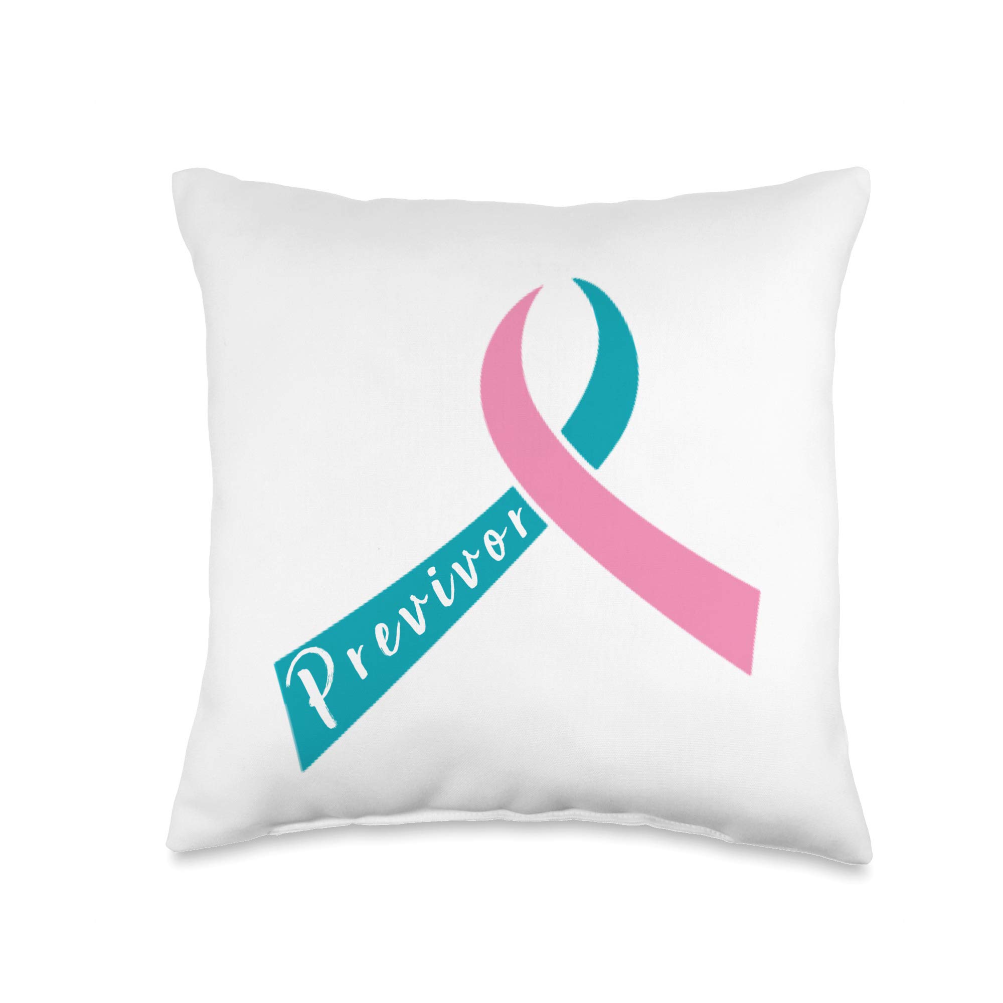 Previvor Shirts & Gifts - Teal & Pink Ribbon Breast Cancer Awareness Throw Pillow 16x16 Inch - Multicolor Decorative Cushion for Sofa, Bed, or Office